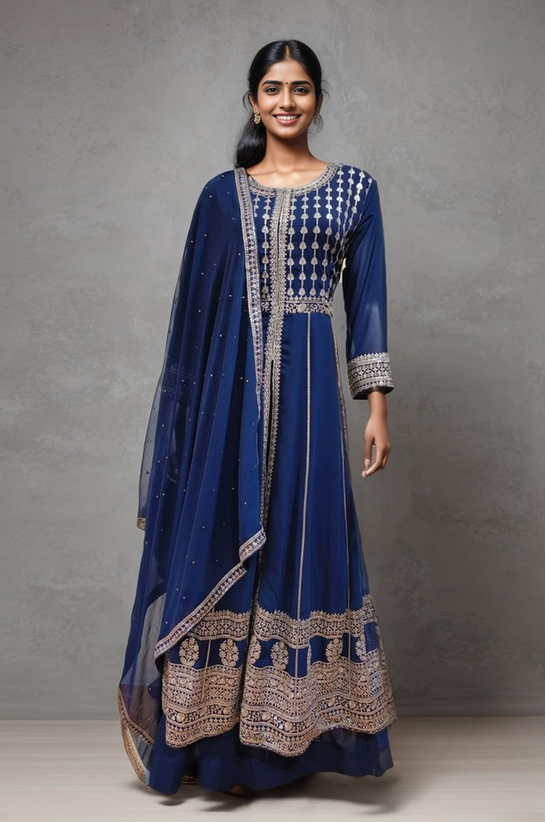 Thread Work Navy Blue Party Wear Sharara