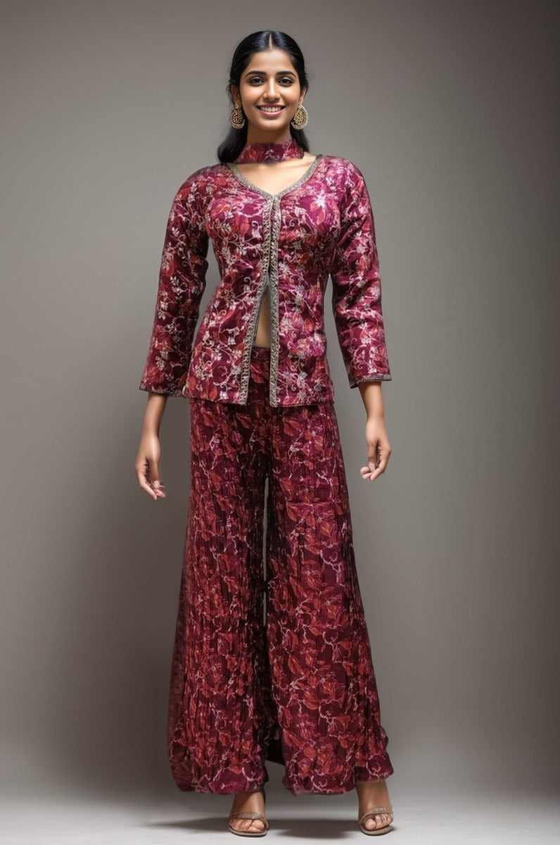 Maroon party wear semi silk sharara