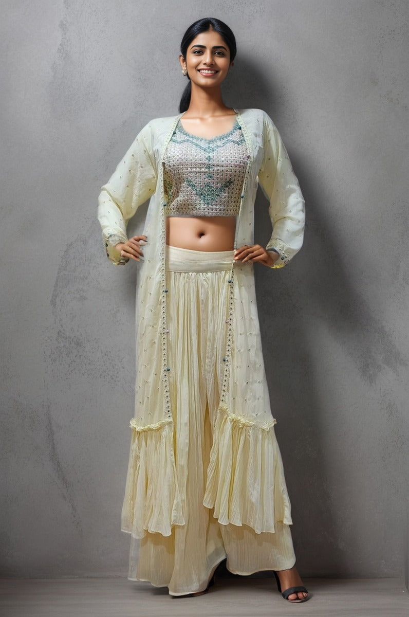 Pale Yellow Party Wear Sharara