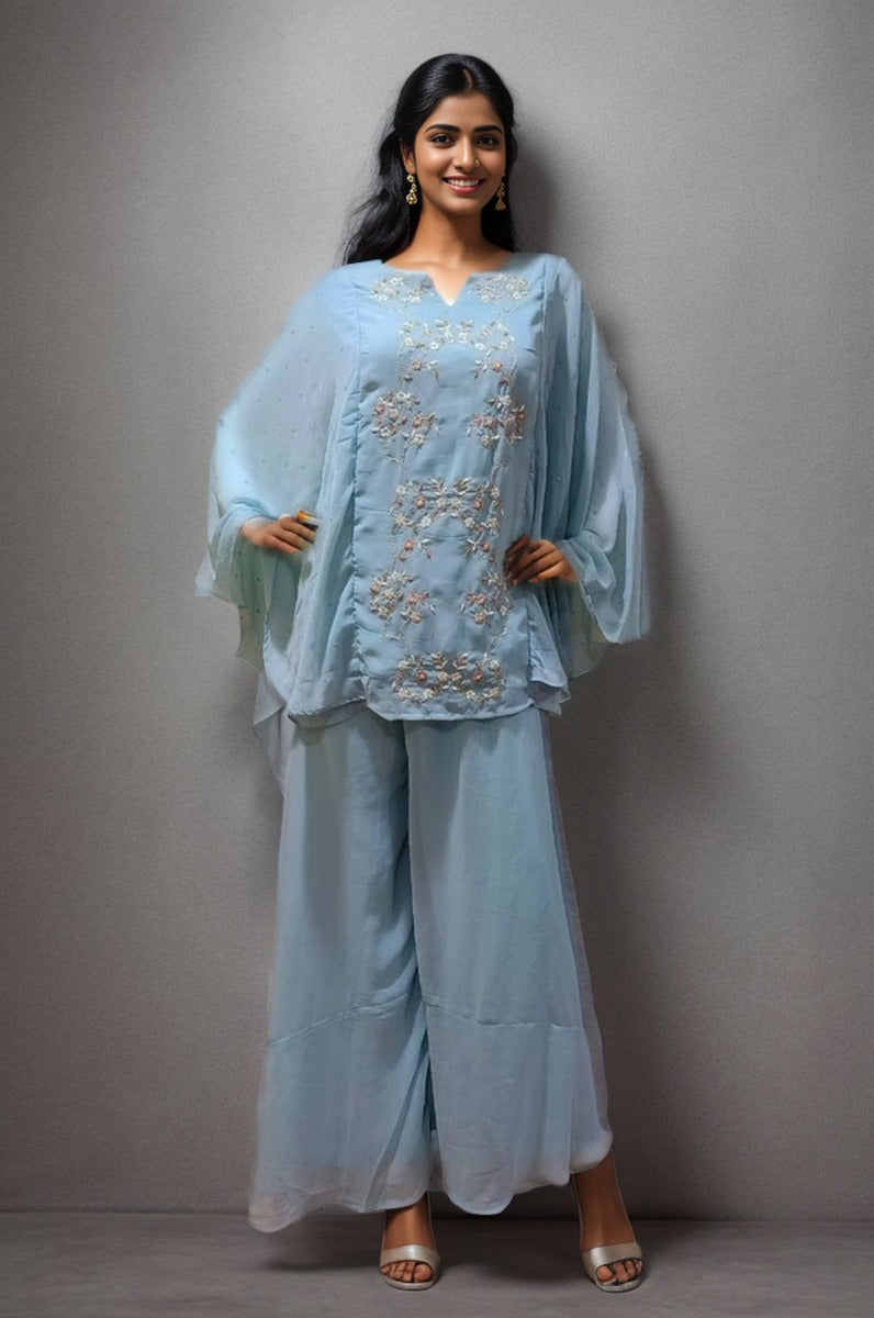 Blue Embroidery Work Sharara