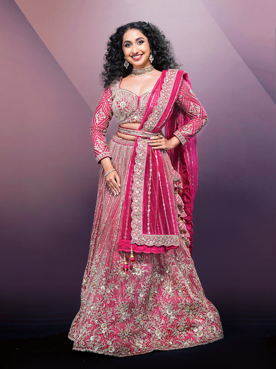 Fusion Type Of Hand Work Net Lehenga