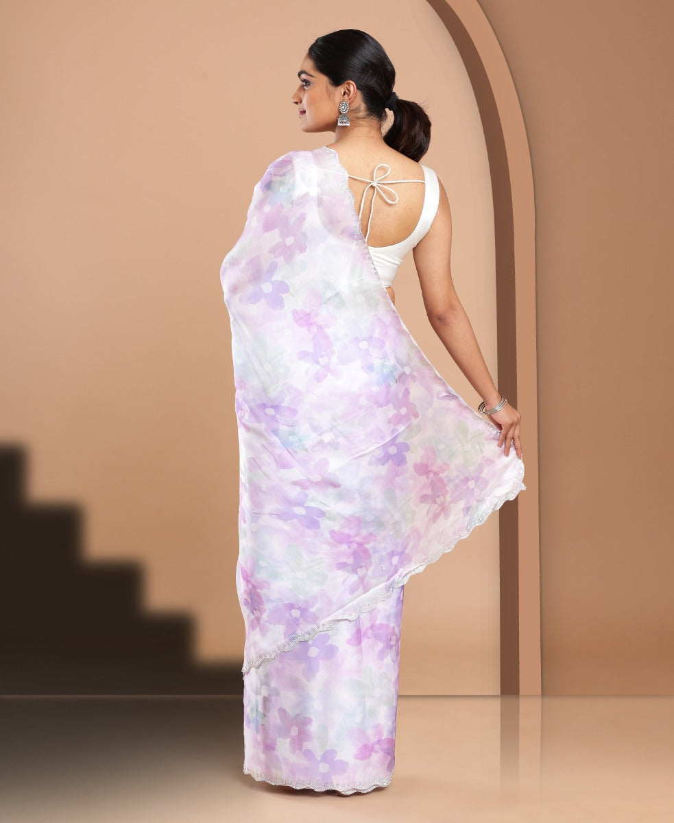 Satin Ethnic Wear Lavender Color Saree