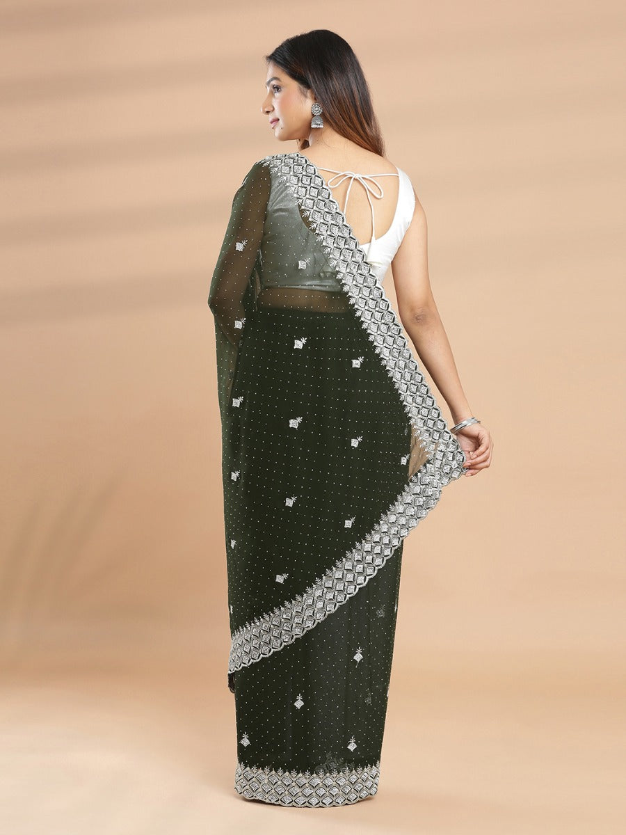 Georgette Green Embroidery Saree