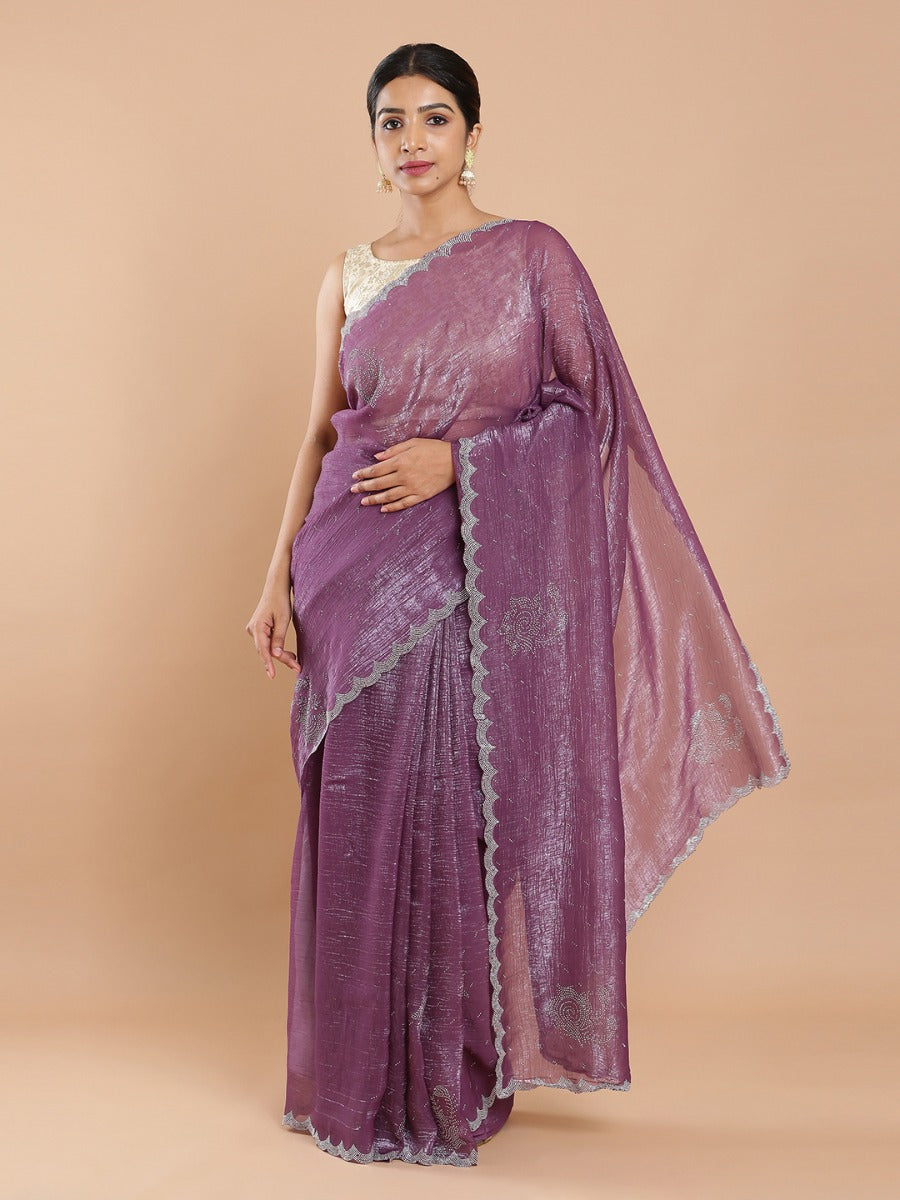 Dusty Grape Color Shimmer Chiffon Mini Stone All Over Design