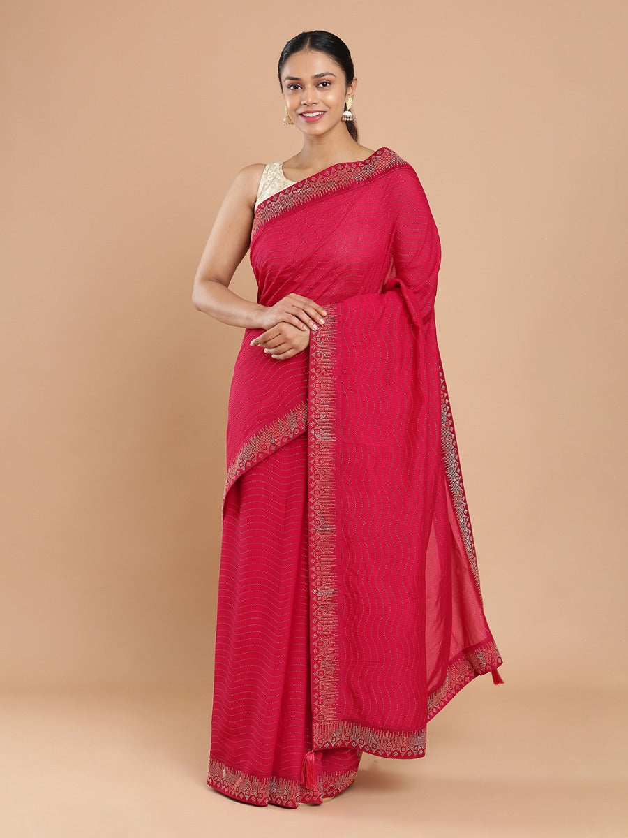 Pink Vaibhavi Silk Saree Body Full Copper Mini Stone Worked Design