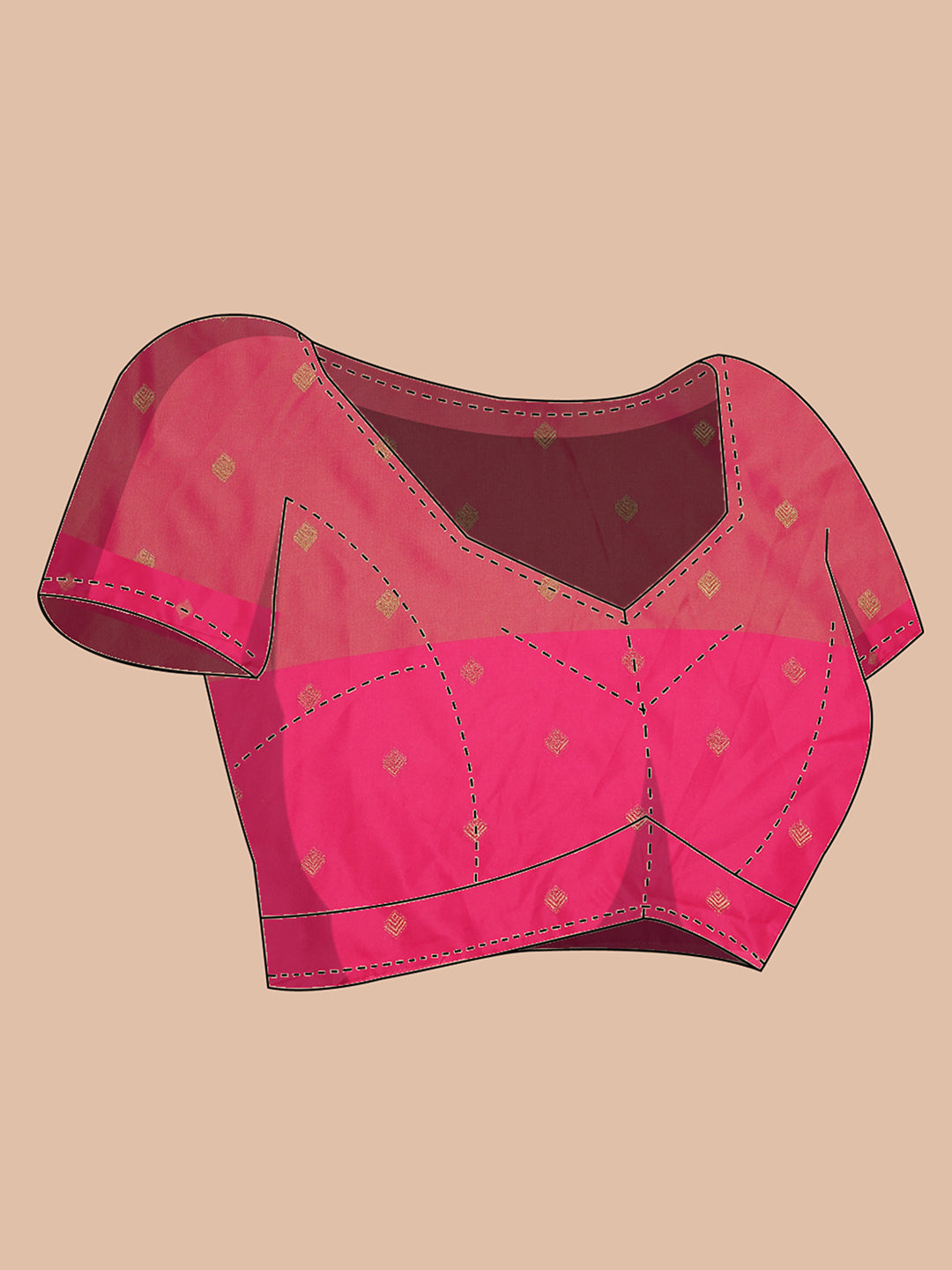 Olive Green Art Silk Saree With Copper Color Buttas And Pink Border