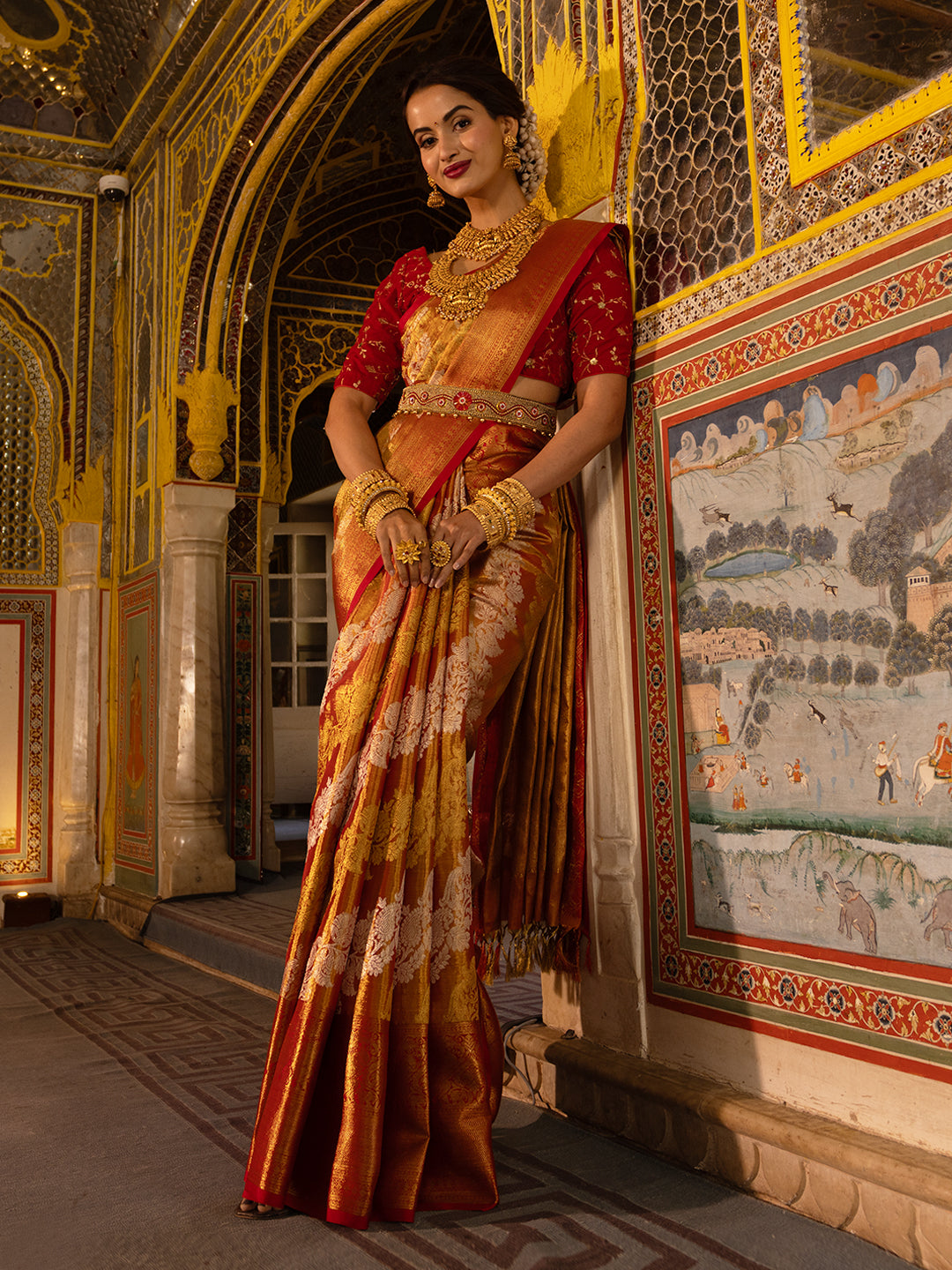 Vibrant Red and Rich Gold Brocade Kanchipuram Saree