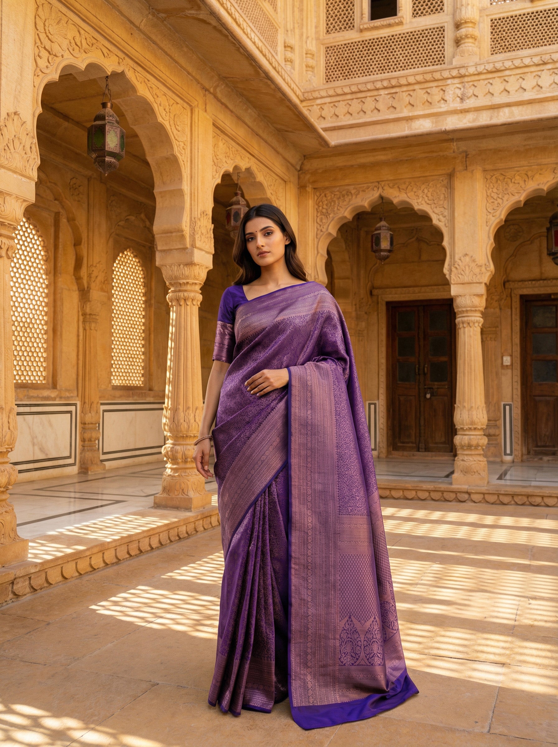 Royal Blue Brocade Silk Saree