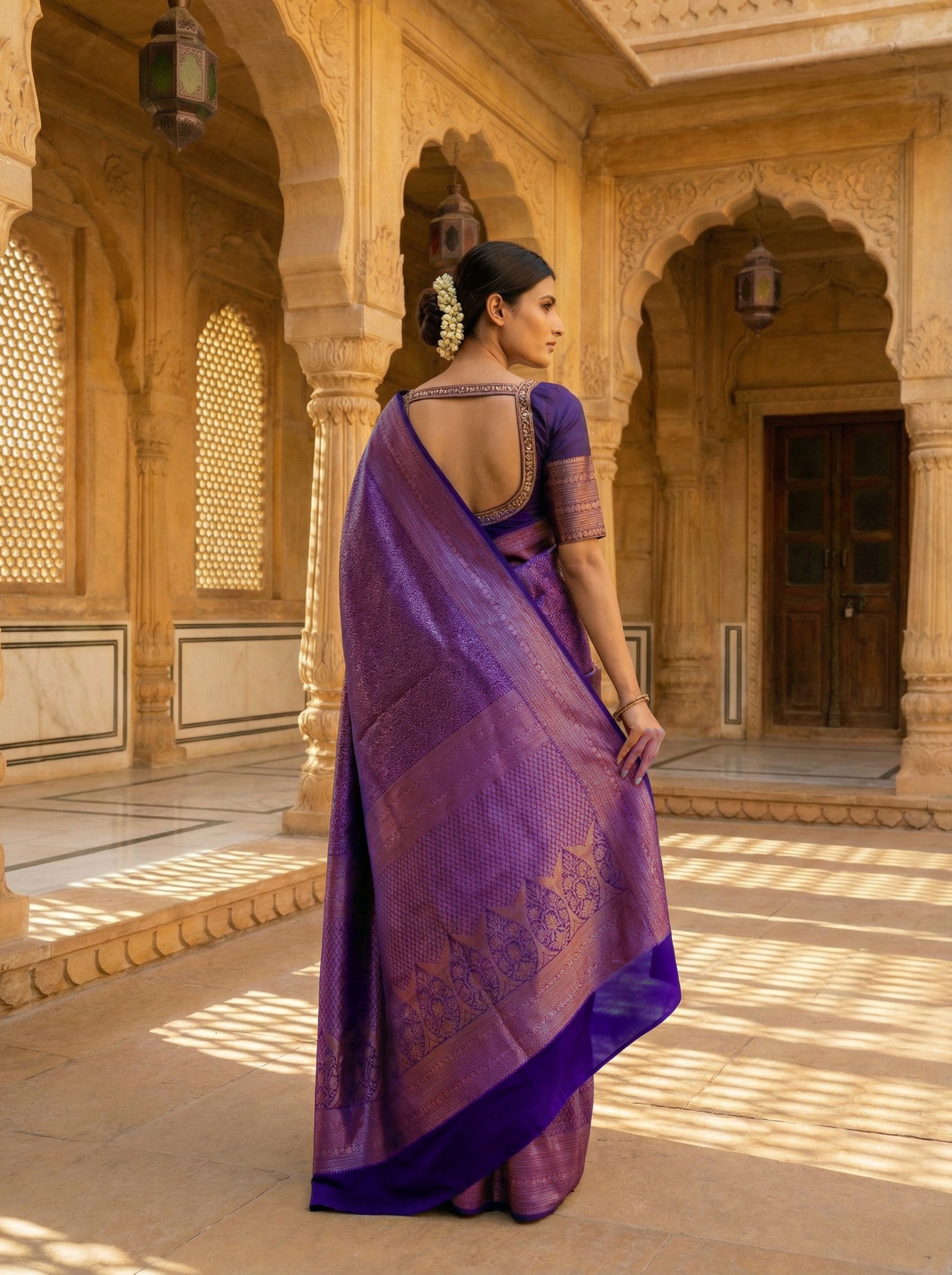 Royal Blue Brocade Silk Saree