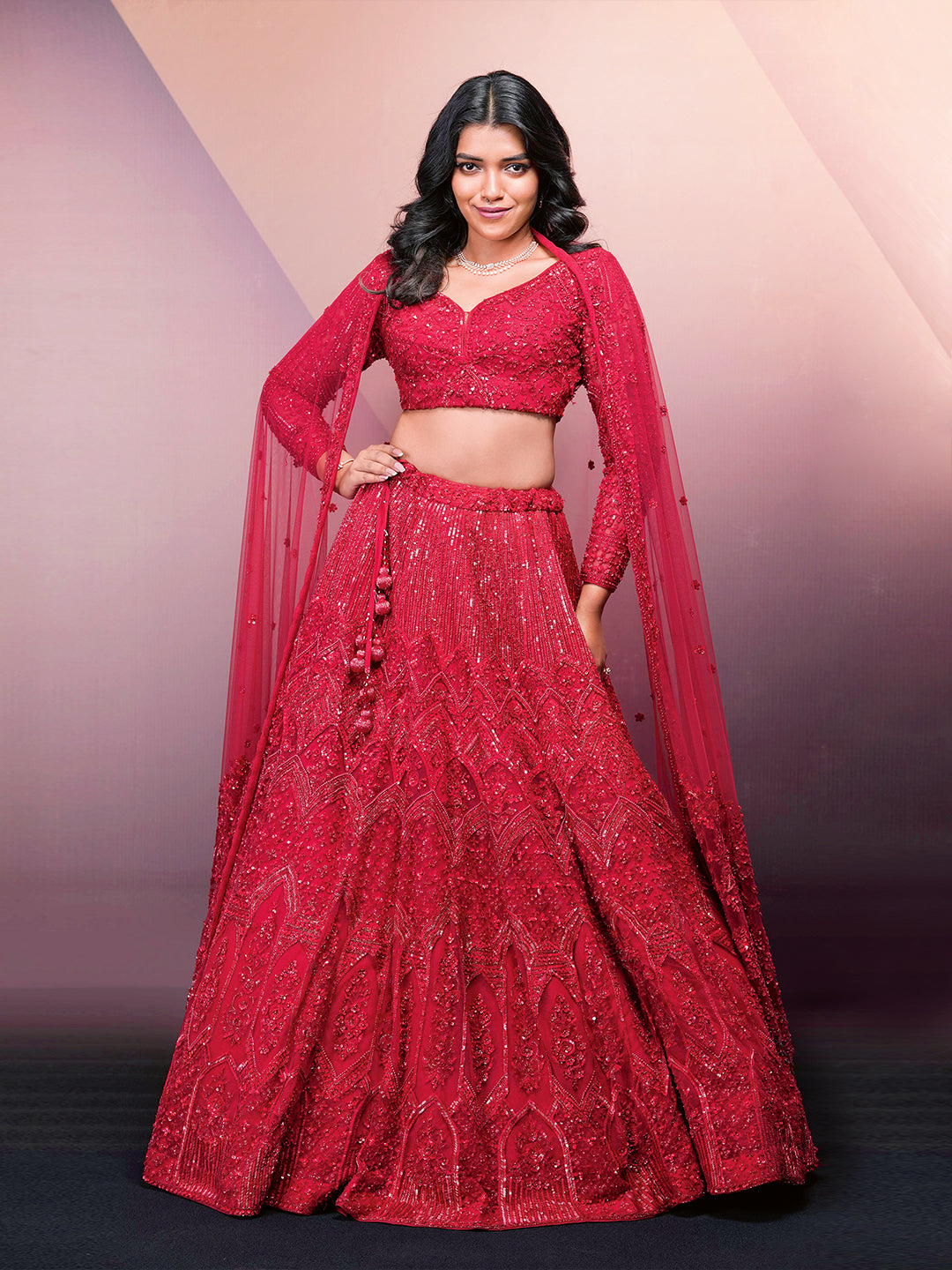 Self-Beads & Sequence Hand Work Lehenga