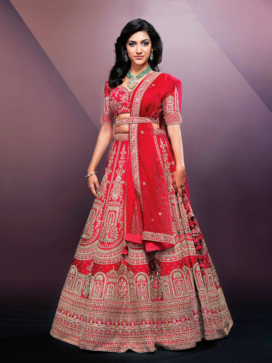 Mughal theme design self-thread works Lehenga