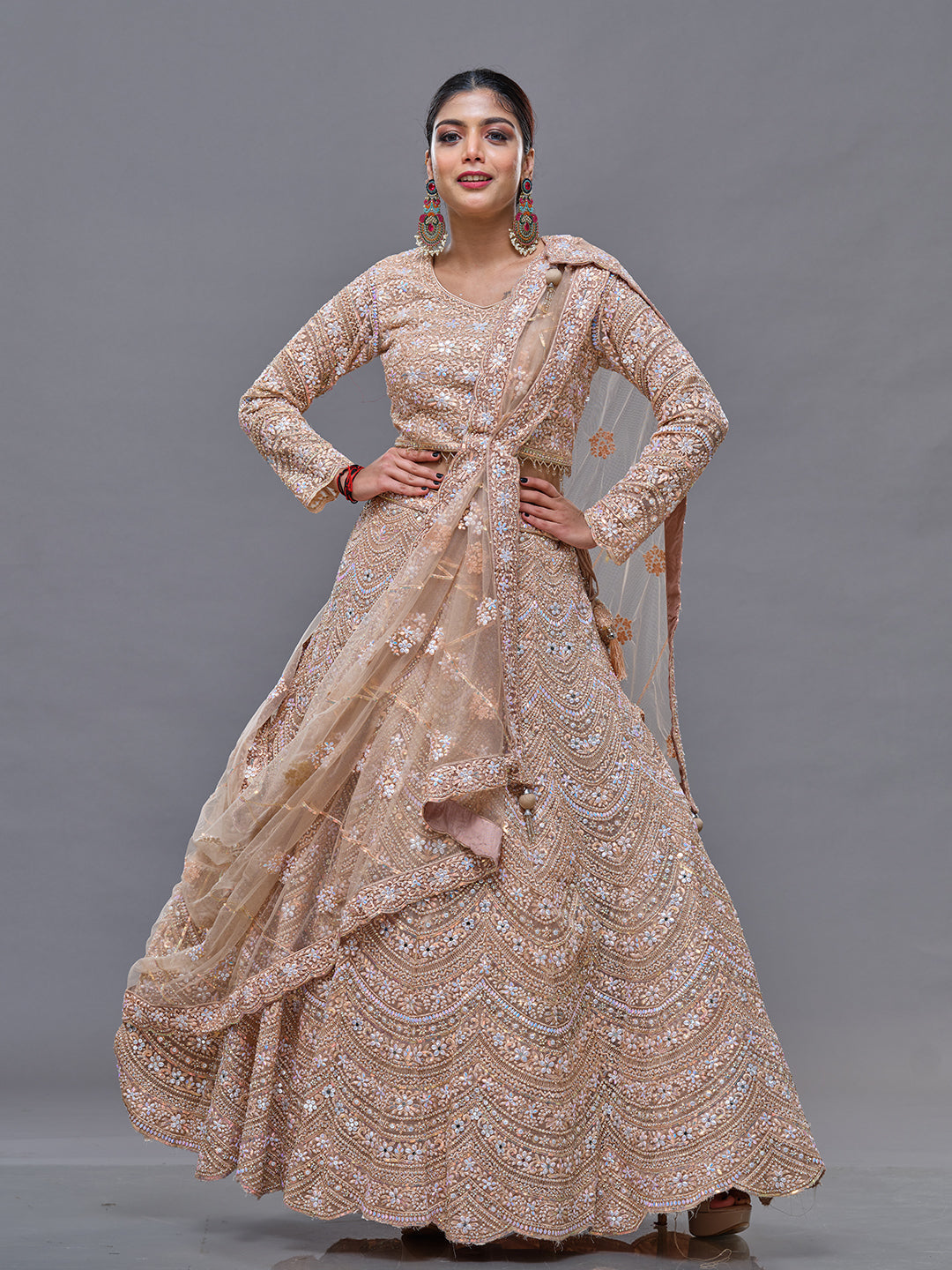 Pastel Color Scallop Design Fusion Attire Lehenga