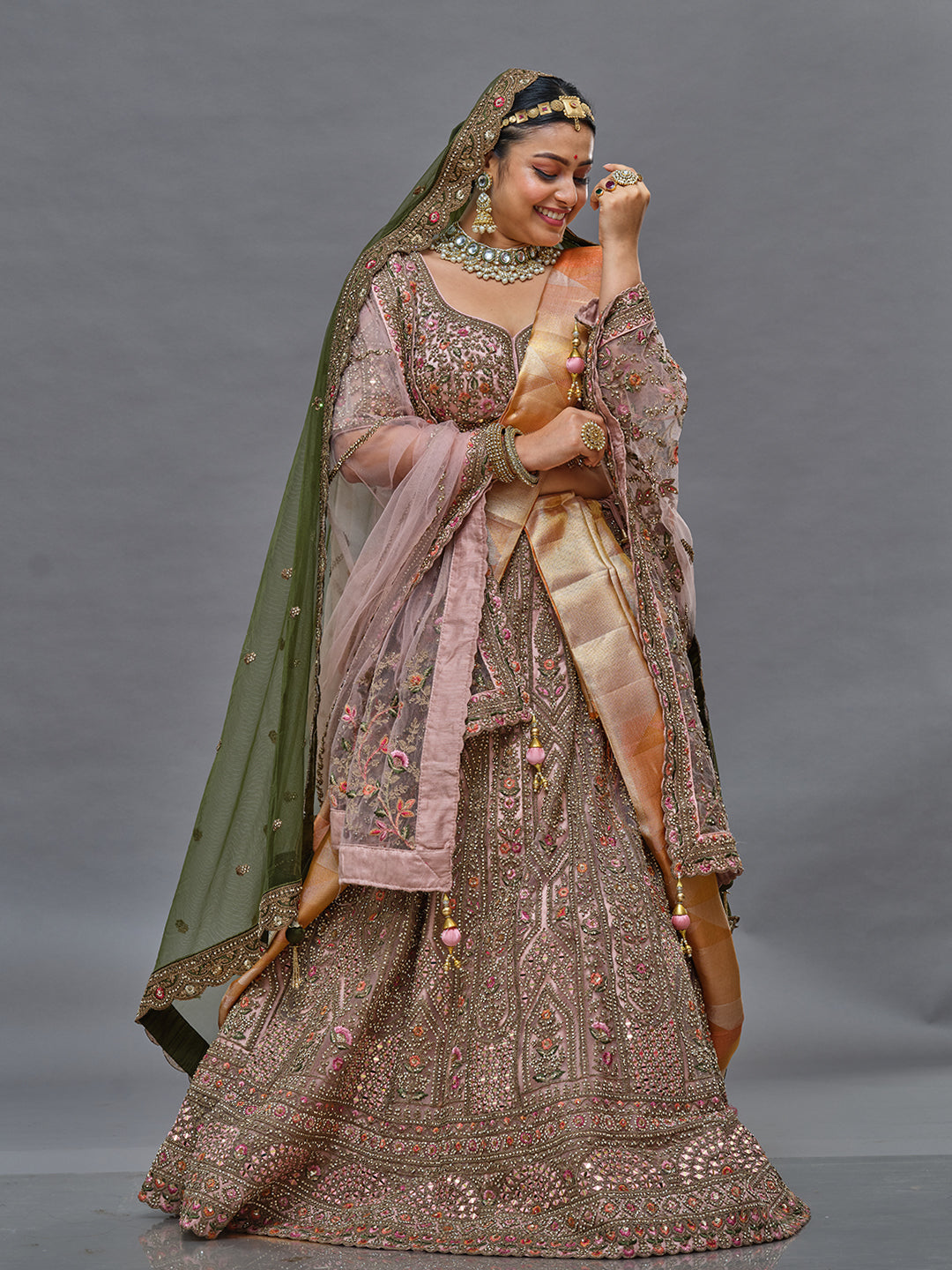 Multi Shade Sequence& Silver Stonework Lehenga