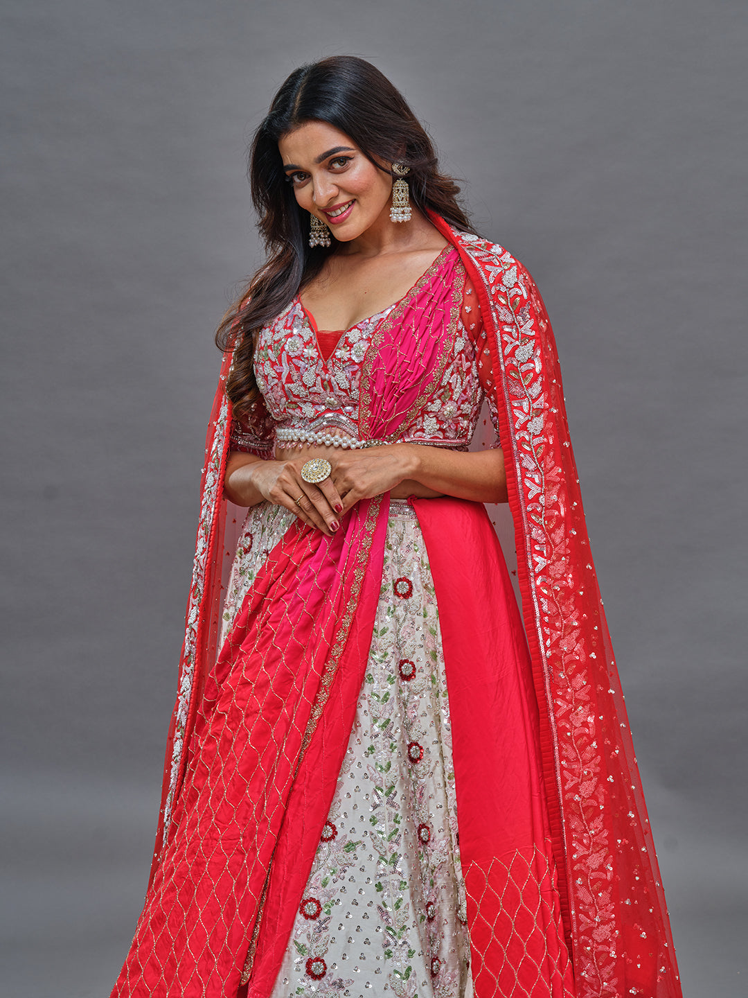 Offwhite Silver Stone Multi Colour Sequence Lehengha