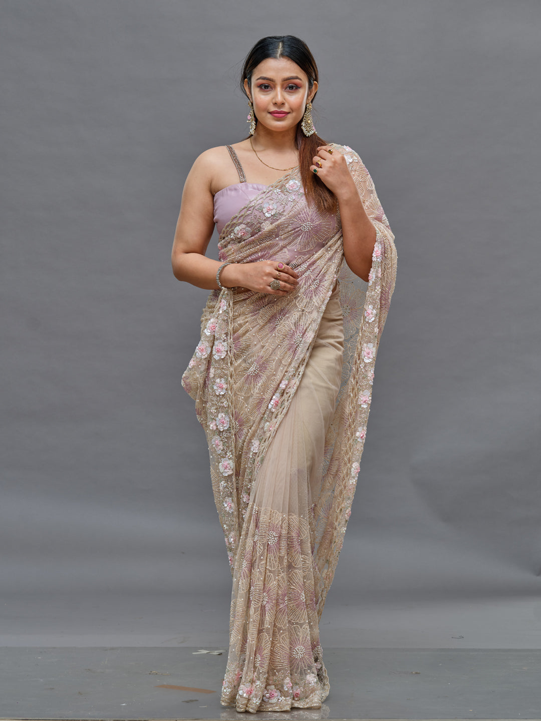 Body Full Of Floral Designed Stonework Saree