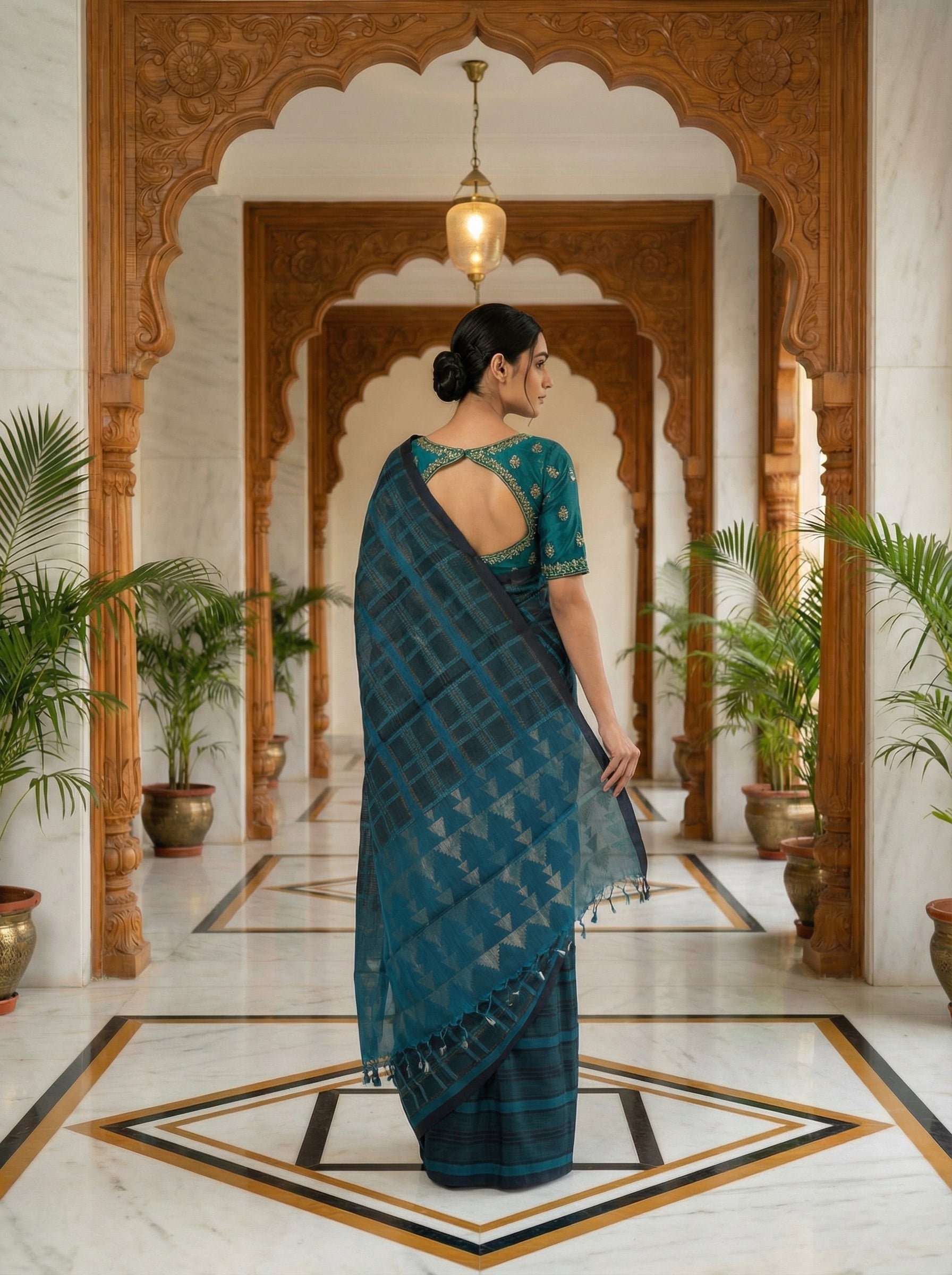 Antique Peacock Kanchipuram Silk Saree