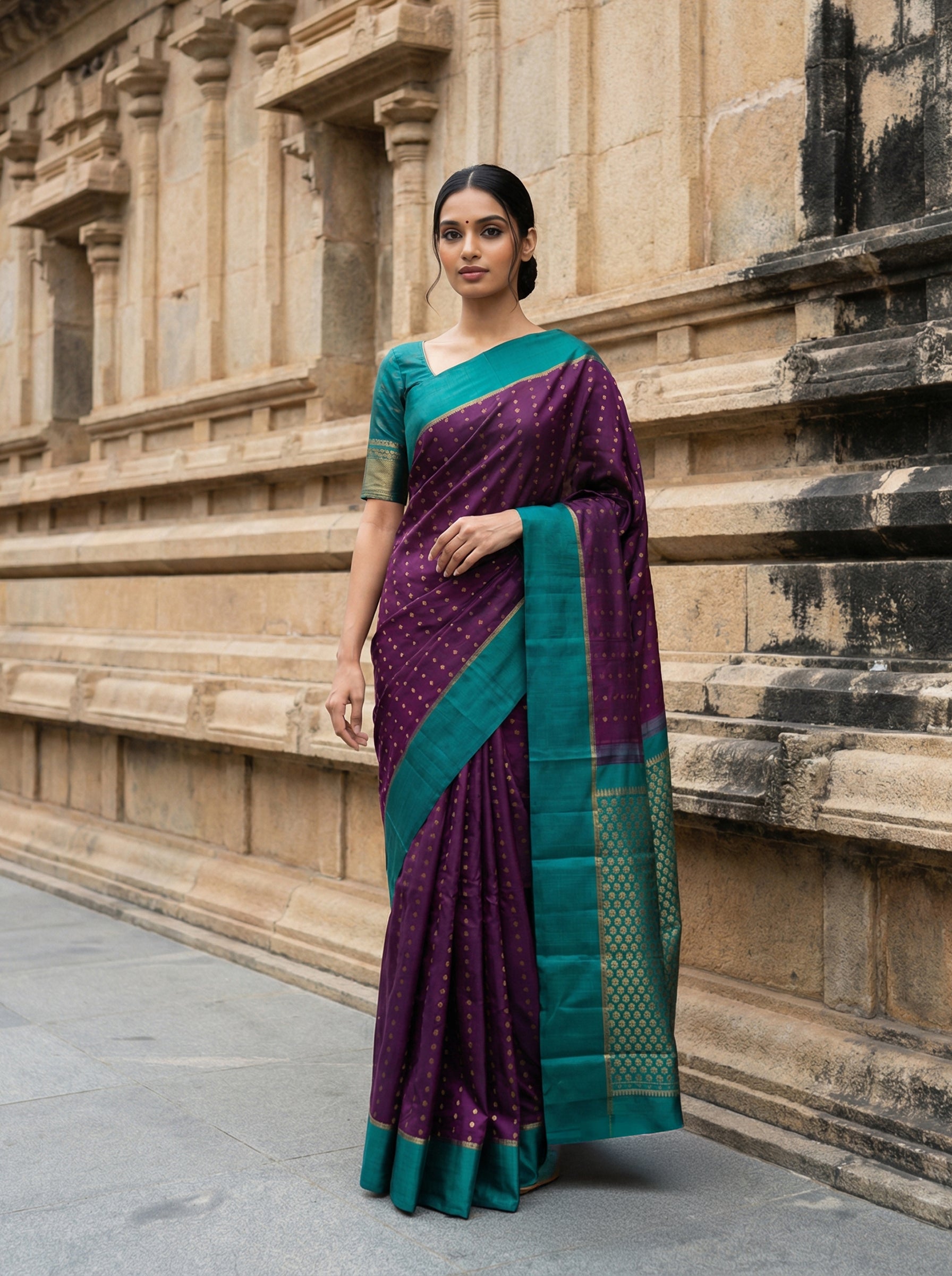 Vaadar Purple Striped Kancheepuram Saree