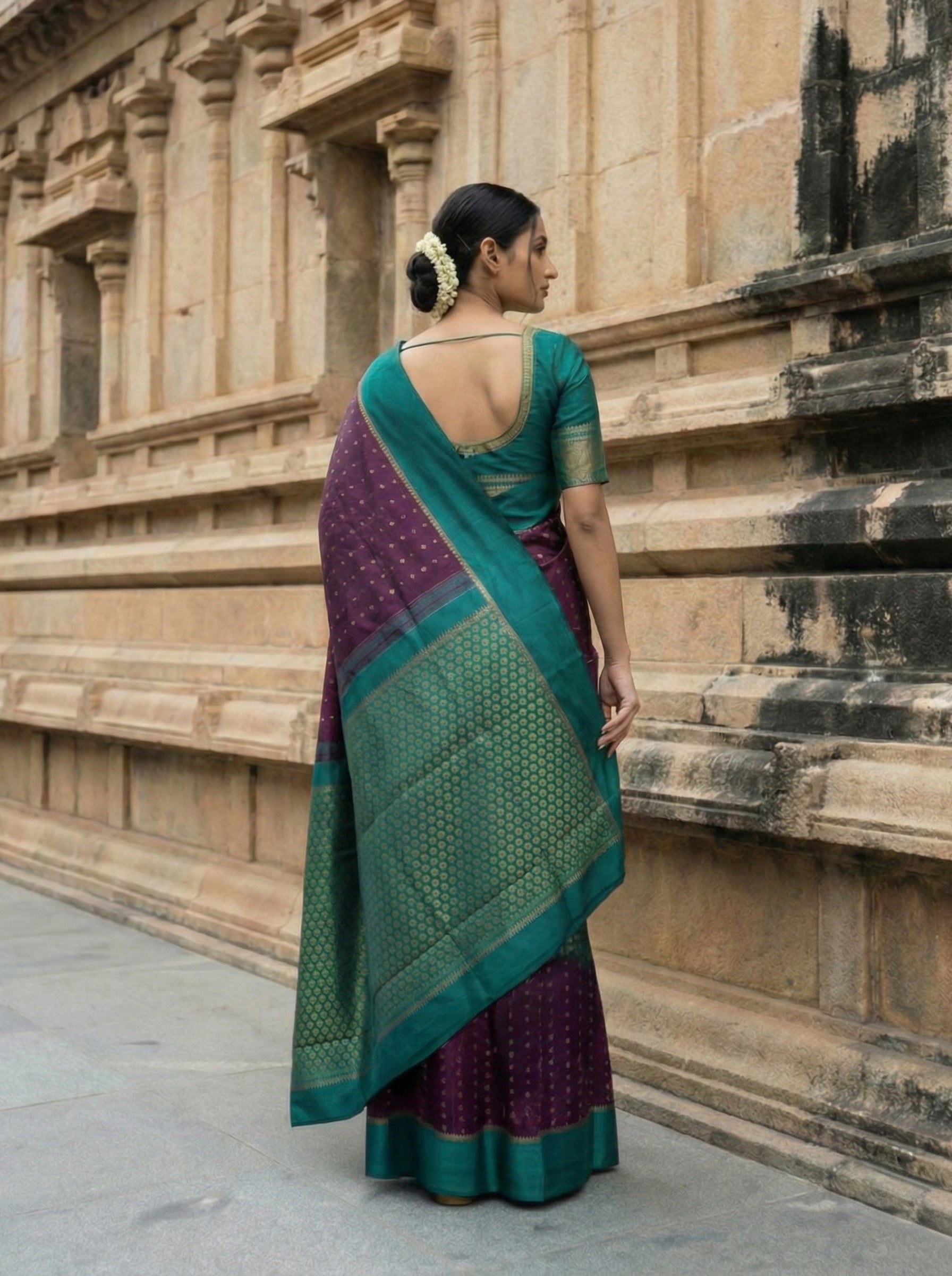 Vaadar Purple Striped Kancheepuram Saree