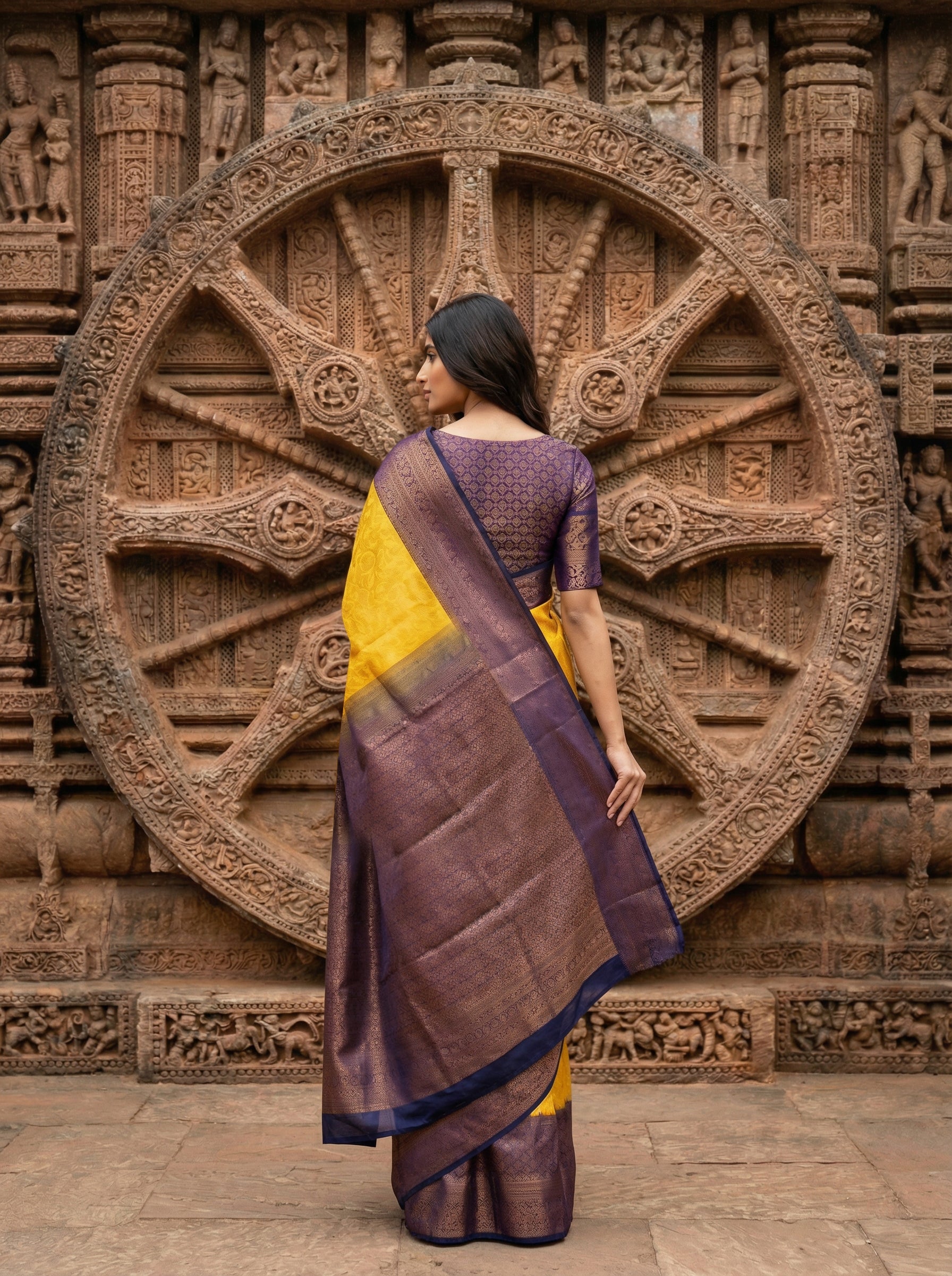 Mango Yellow Semi Brocade Silk Saree