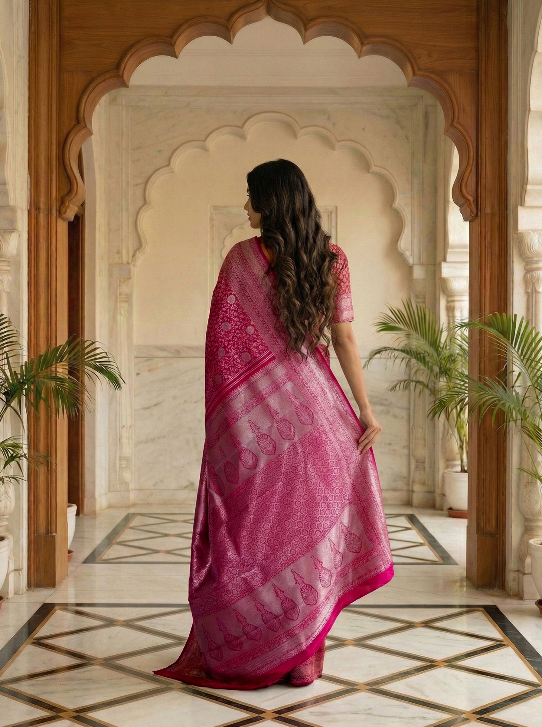Pure Kancheeram Brocade Silk Saree in Vadaar Shade with Silver Zari – Banarasi Body Weave
