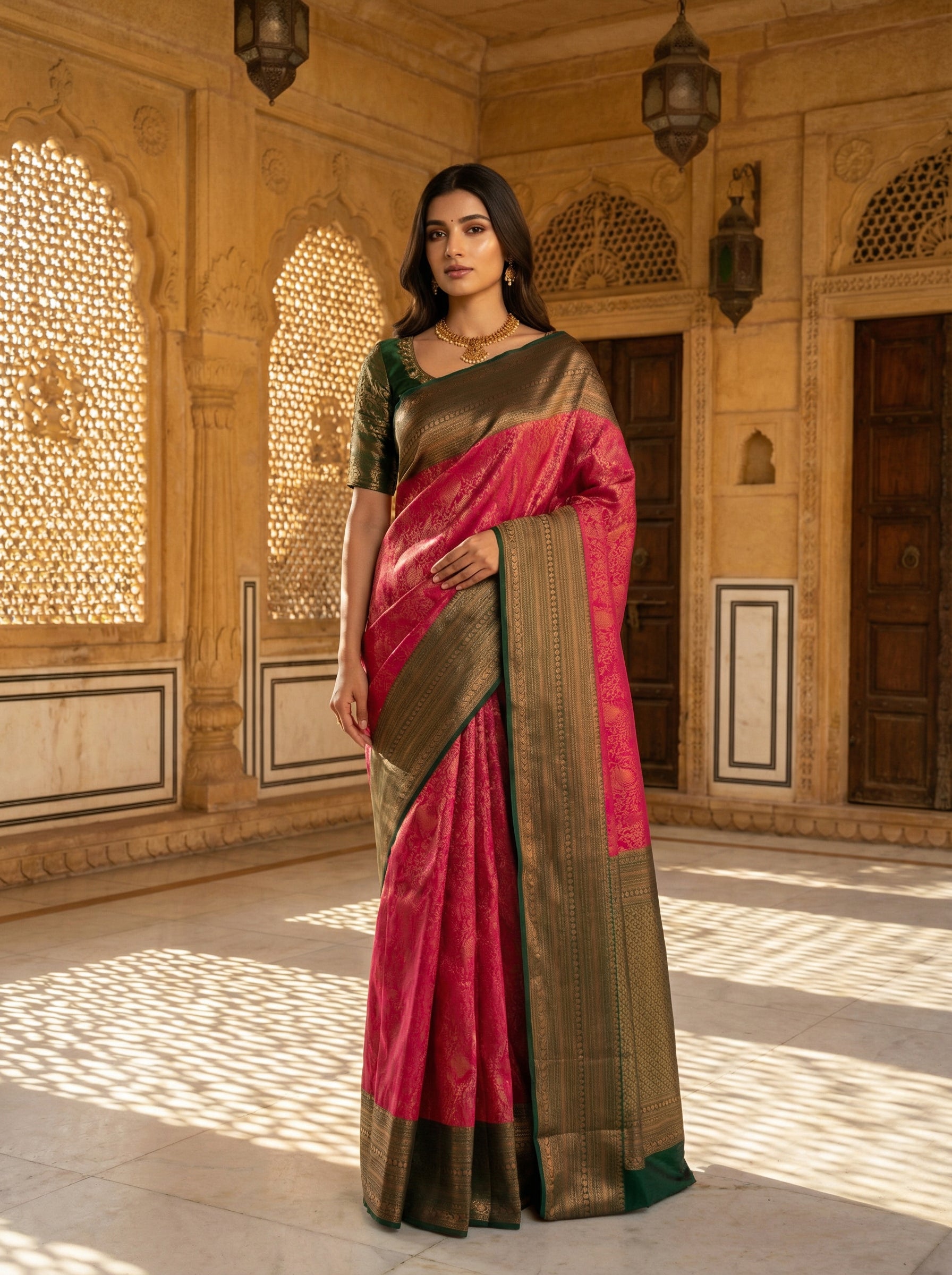 Pink Kanchipuram Brocade Silk Saree With Butta Design