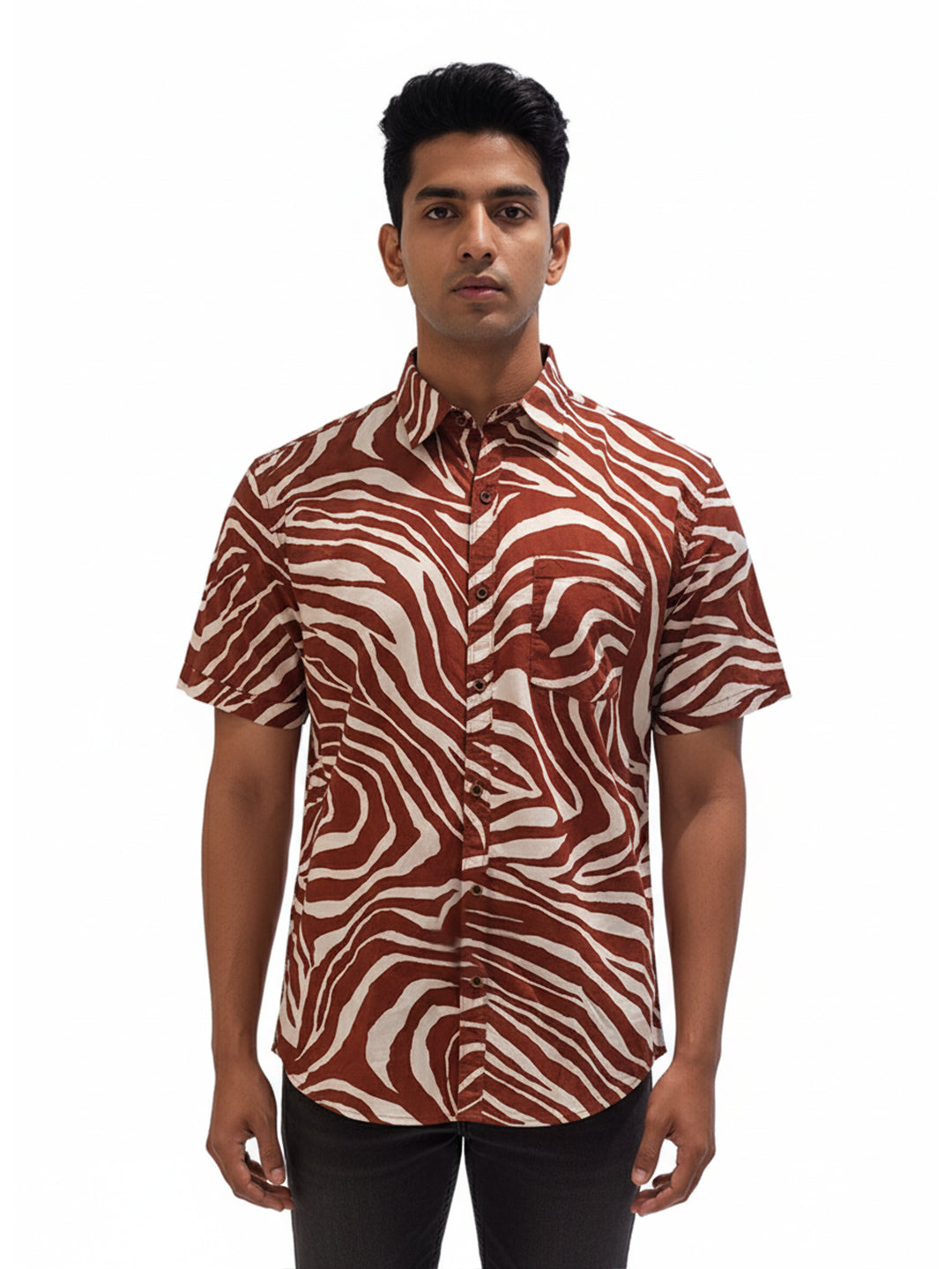 Warm Burnt Orange With Off White Print Shirt