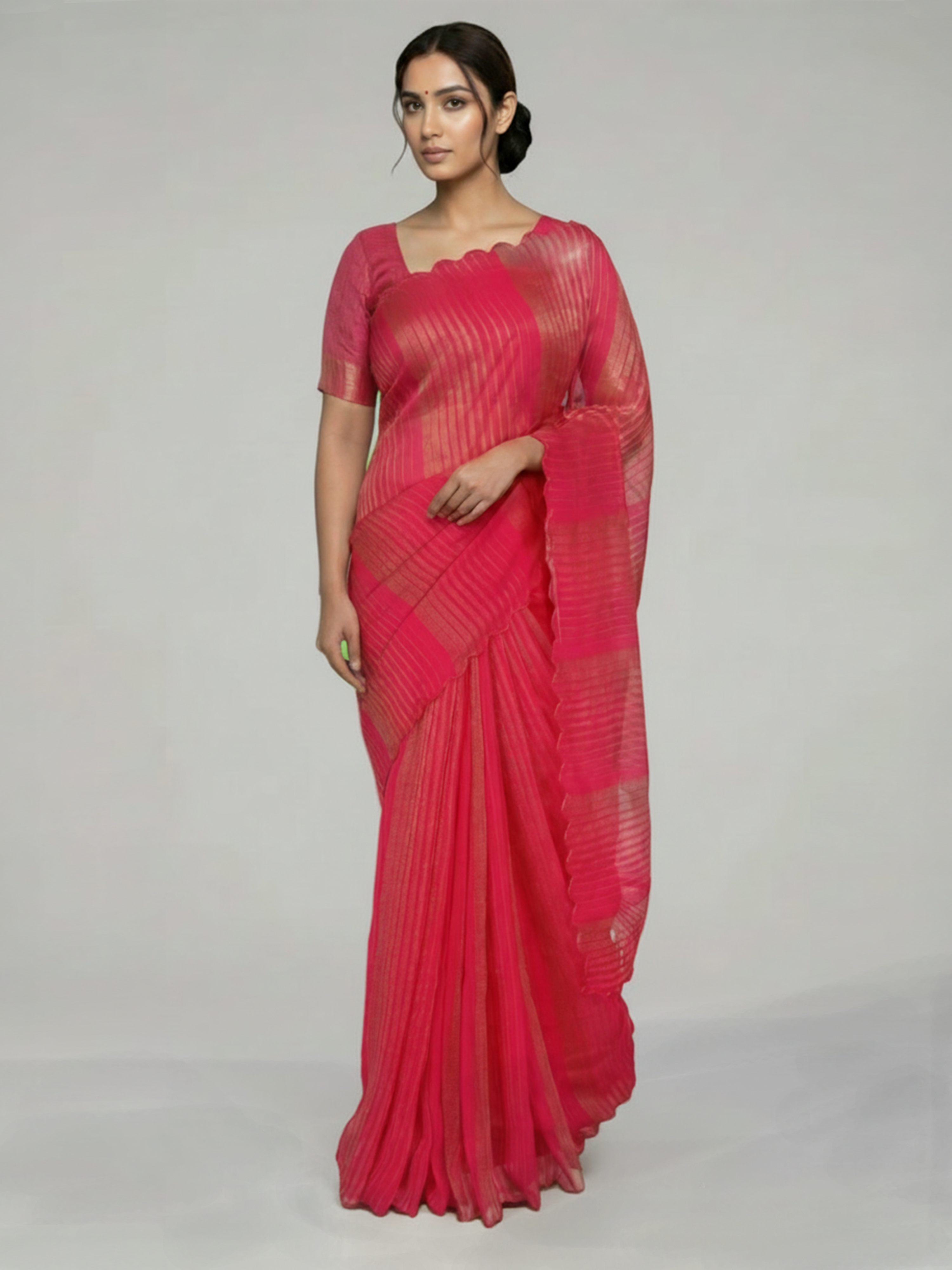 Rani Pink Crush Organza Silk Saree