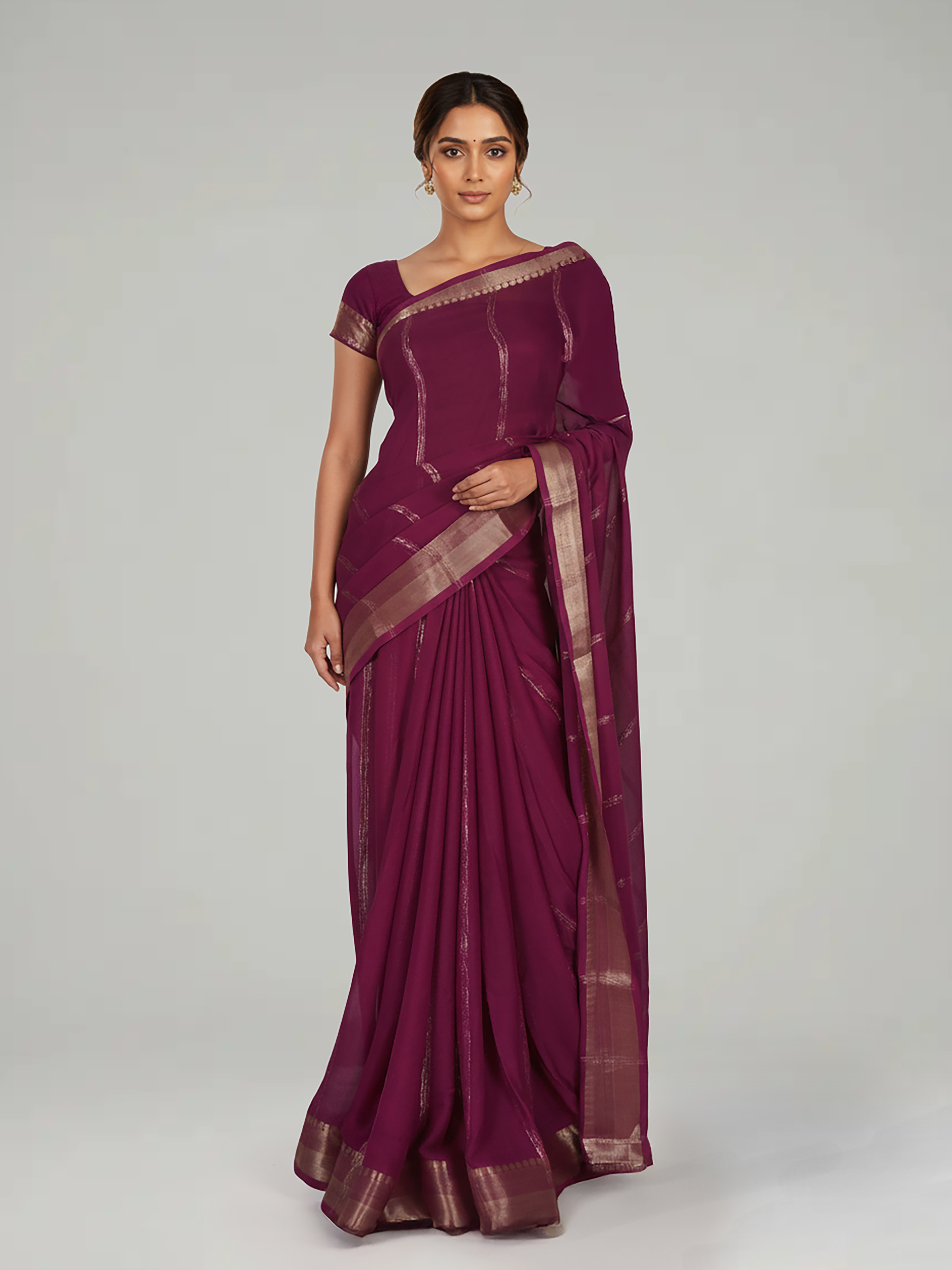 Wine & Cream Georgette Saree