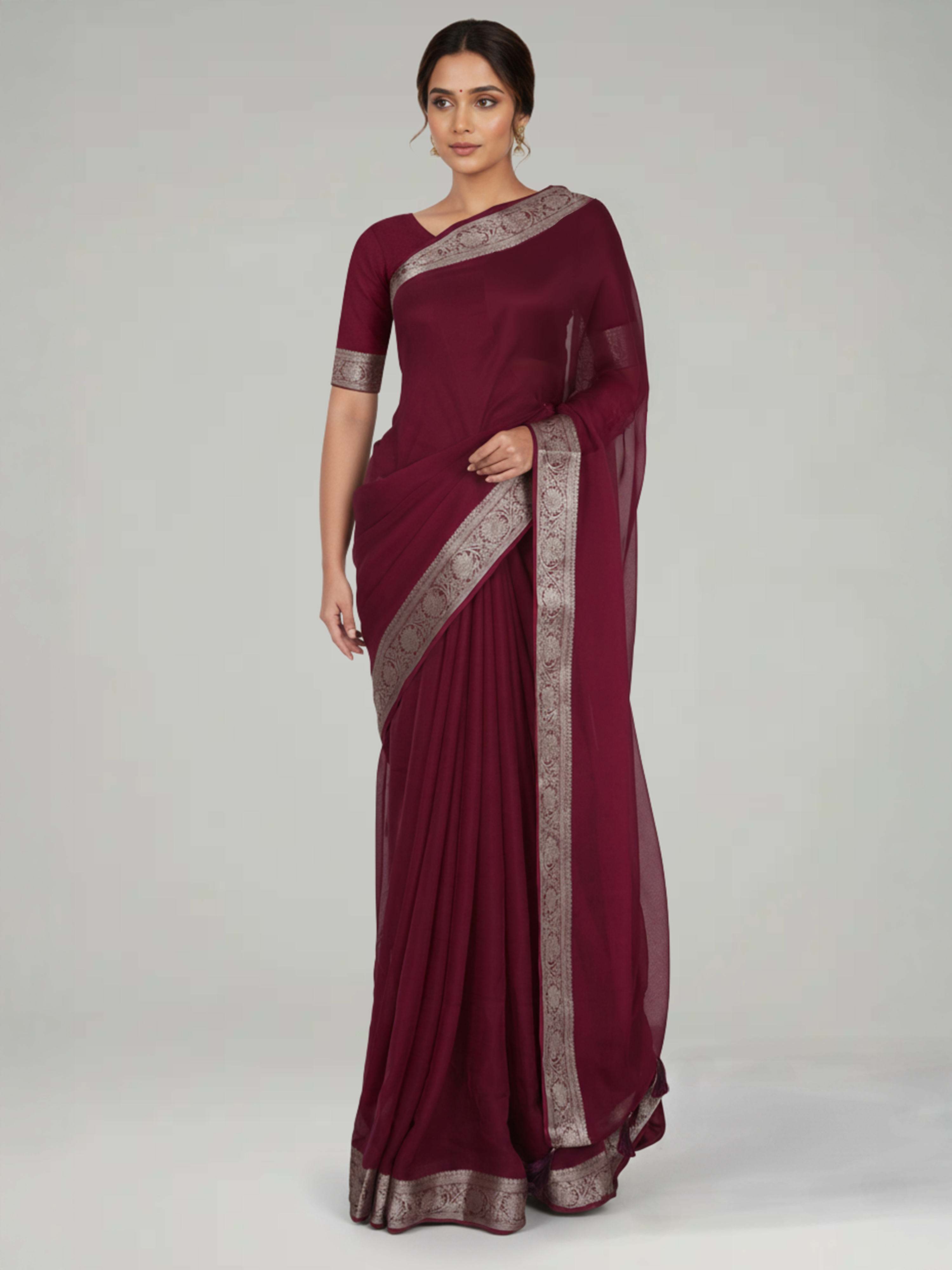 Wine Georgette Saree
