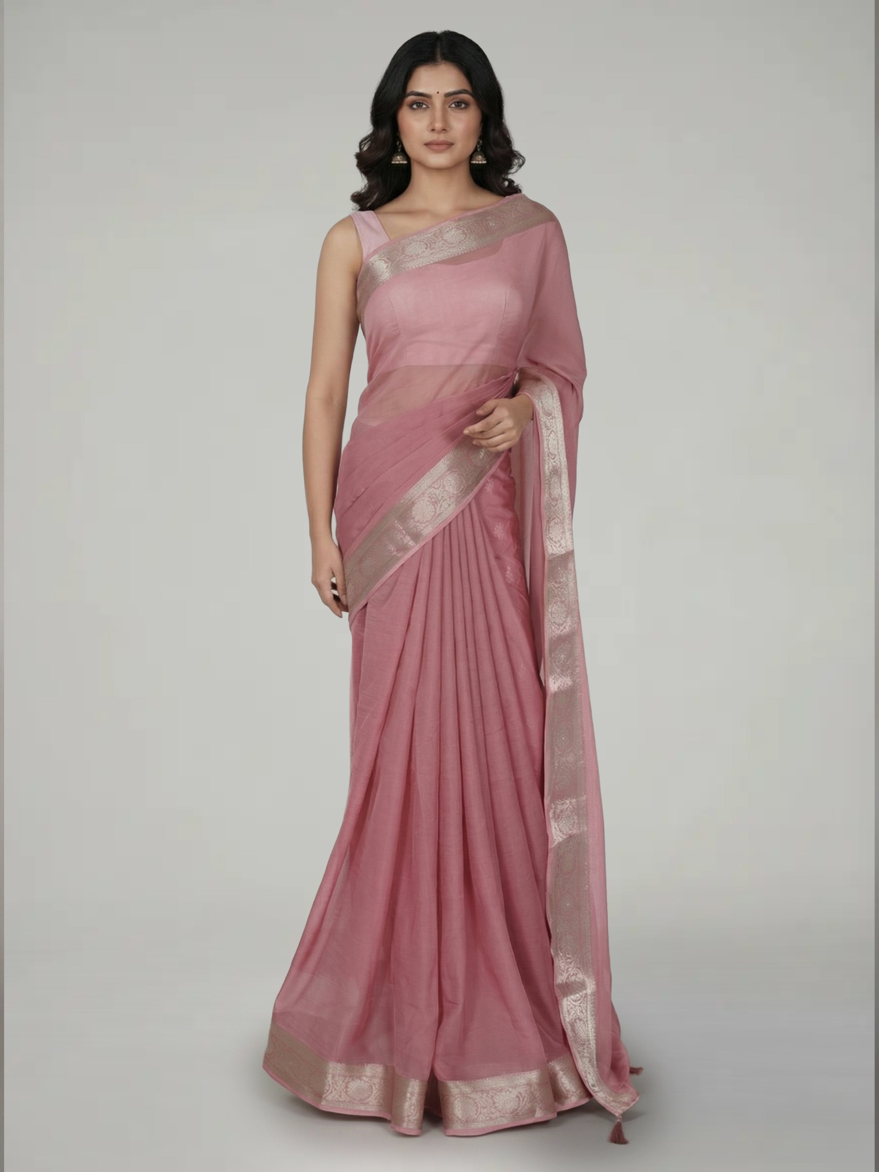 Onion Pink Banarasi Georgette Saree