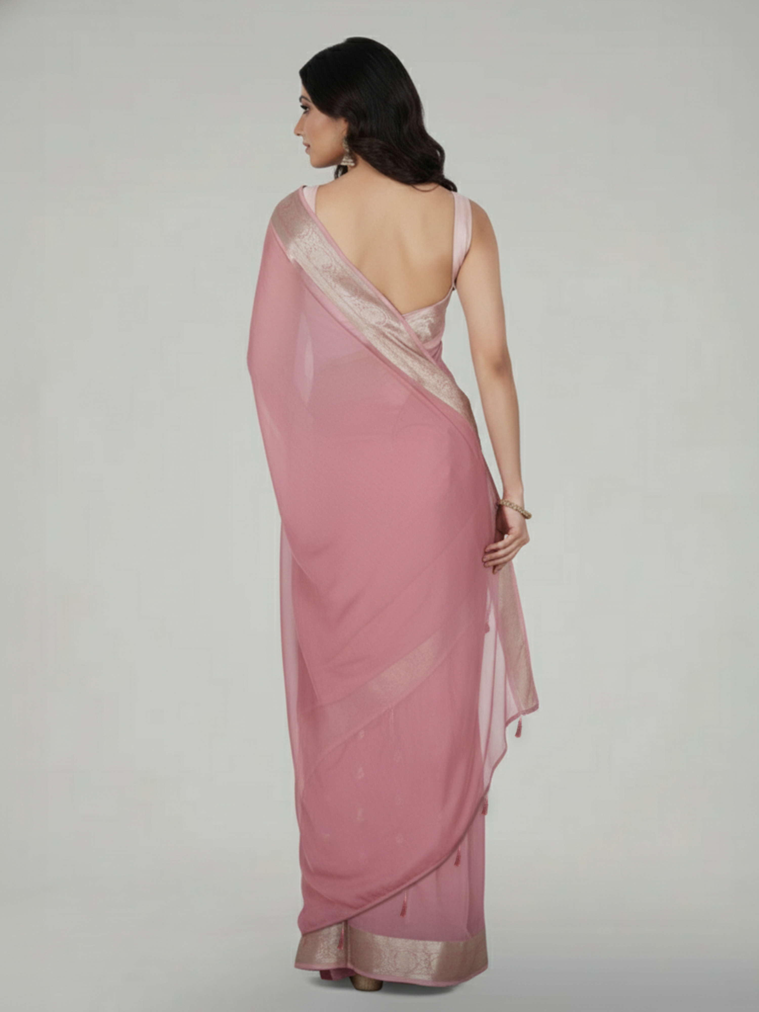 Onion Pink Banarasi Georgette Saree