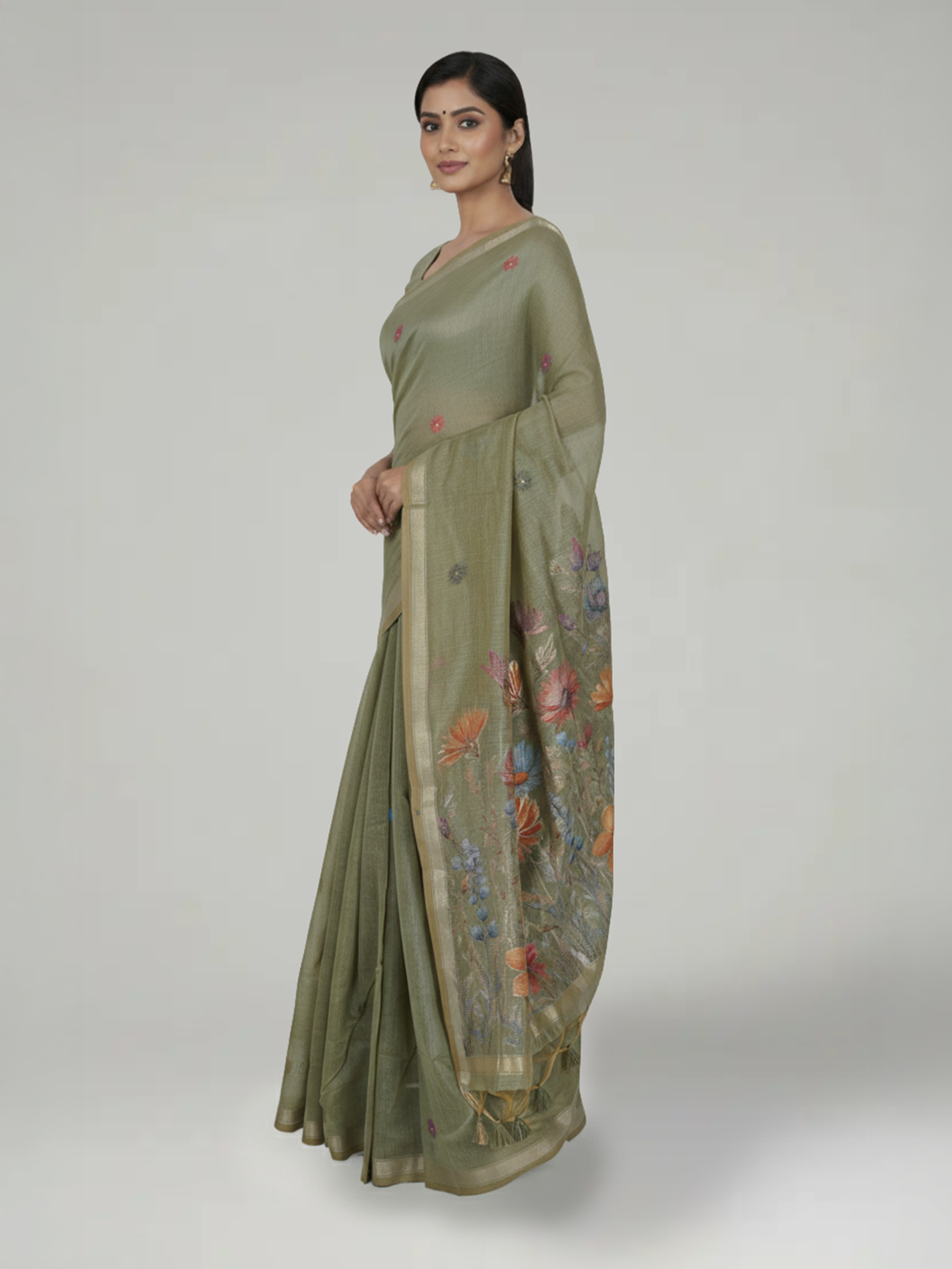 Sage Green  Semi Chnaderi Saree
