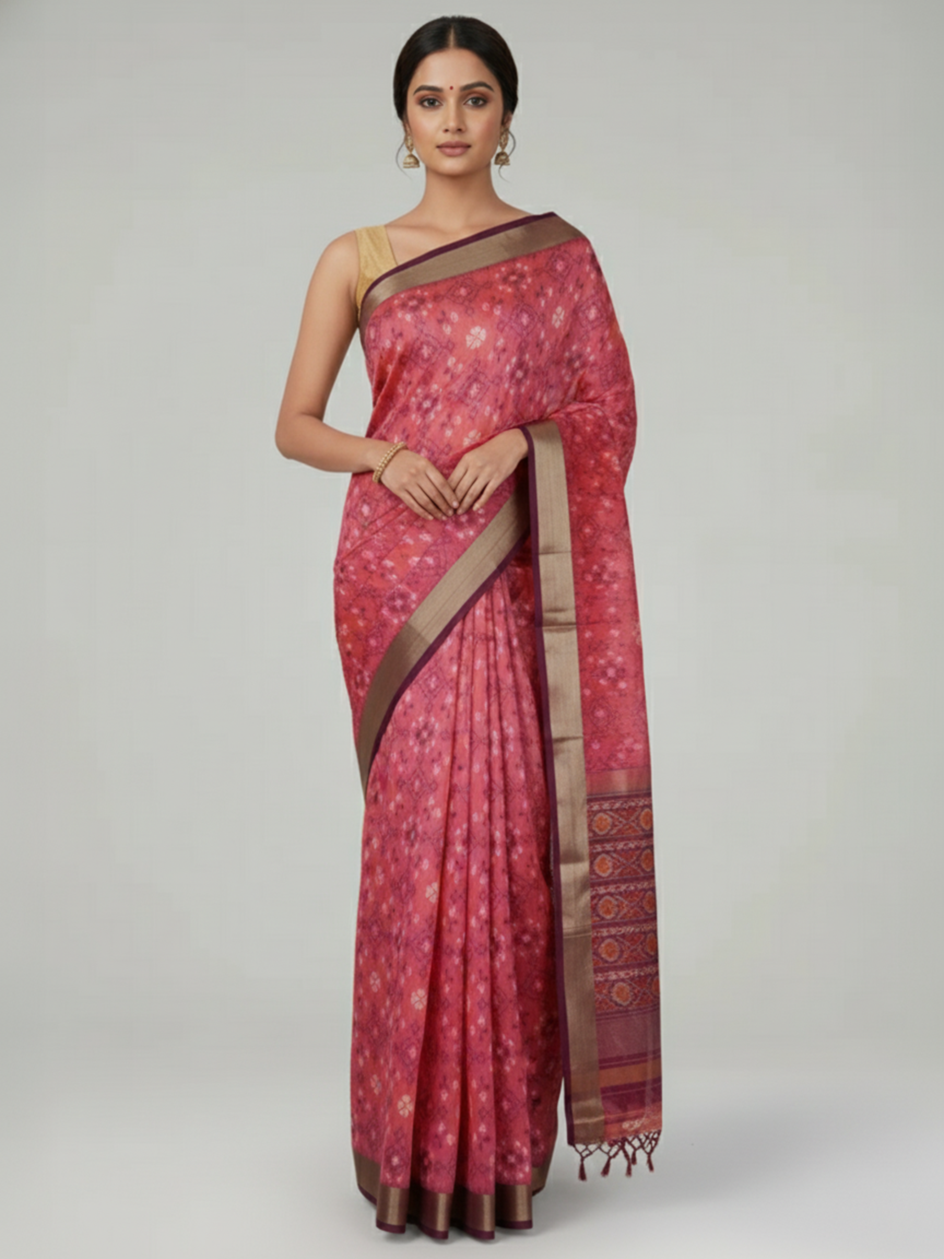 Flamingo Pink Semi Jute Silk Saree