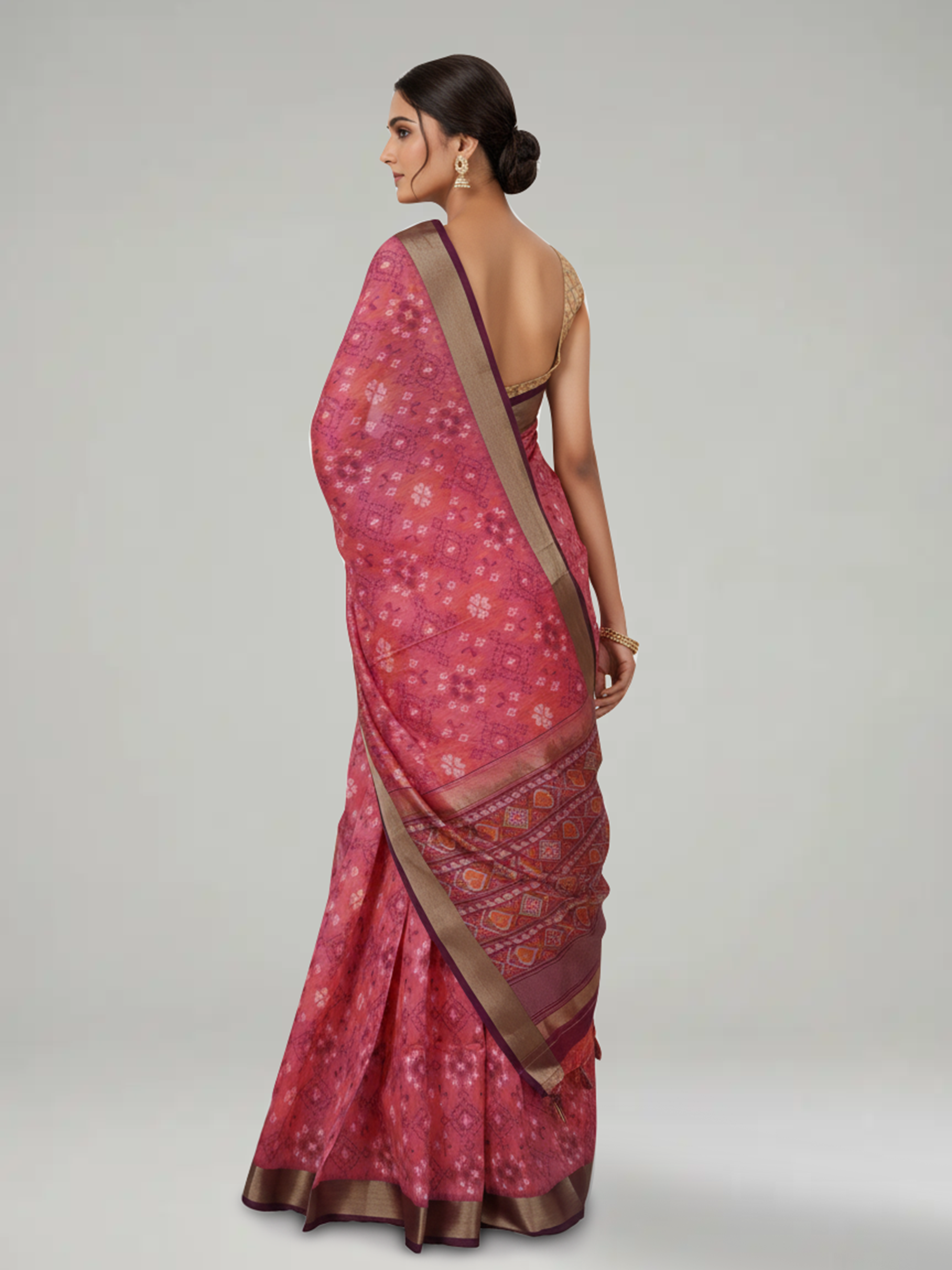 Flamingo Pink Semi Jute Silk Saree