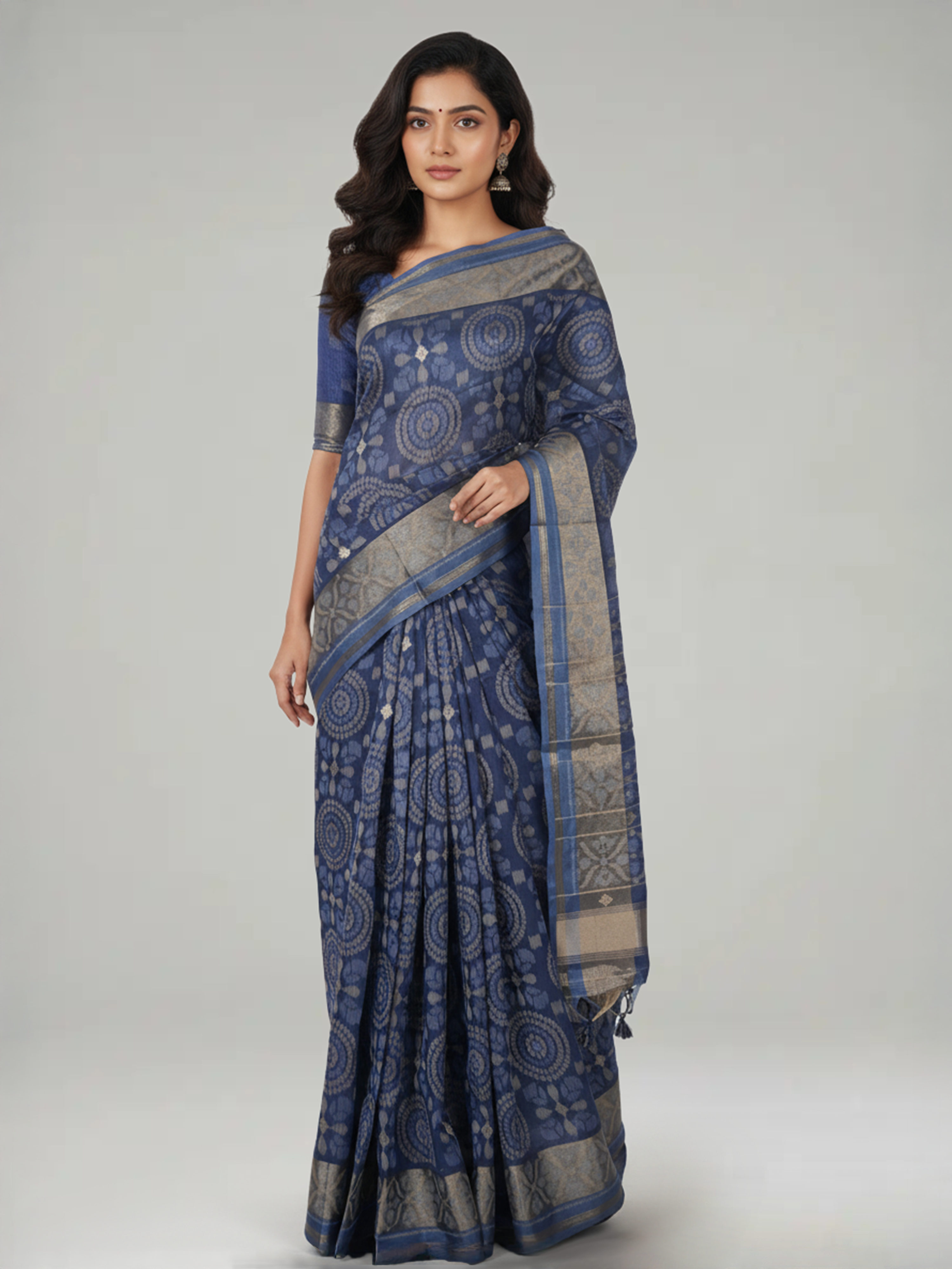 Steel Blue Semi Jute Silk Saree