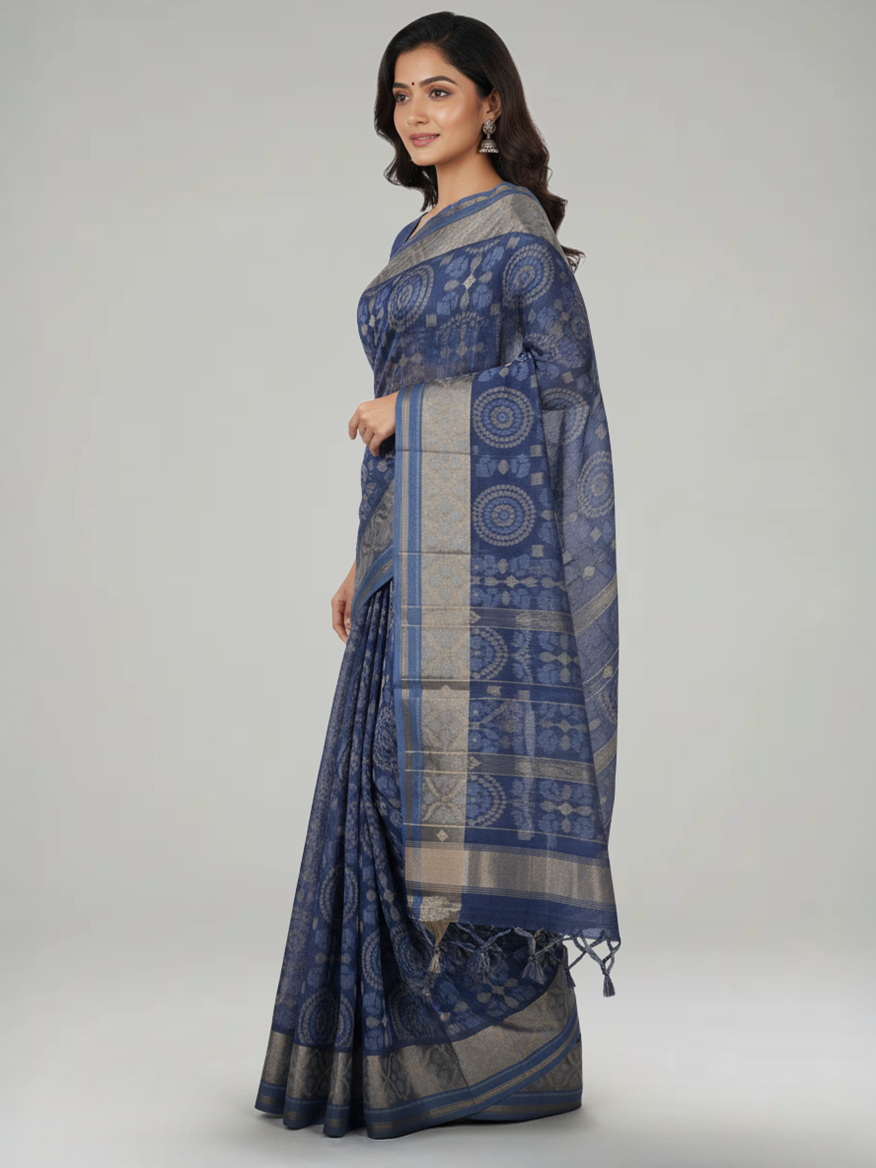 Steel Blue Semi Jute Silk Saree