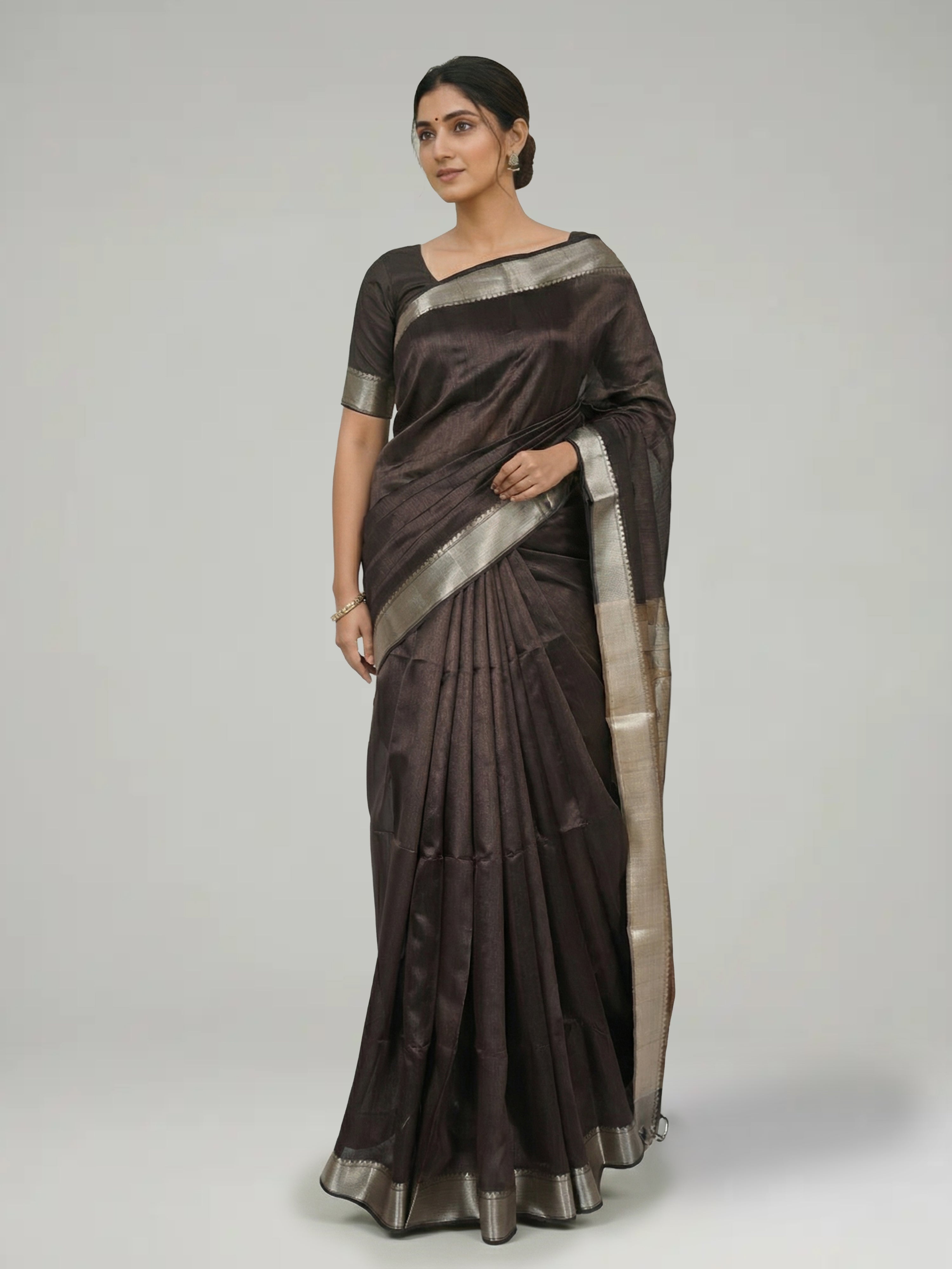 Coffee Brown Plain Semi Jute Silk Saree With Border