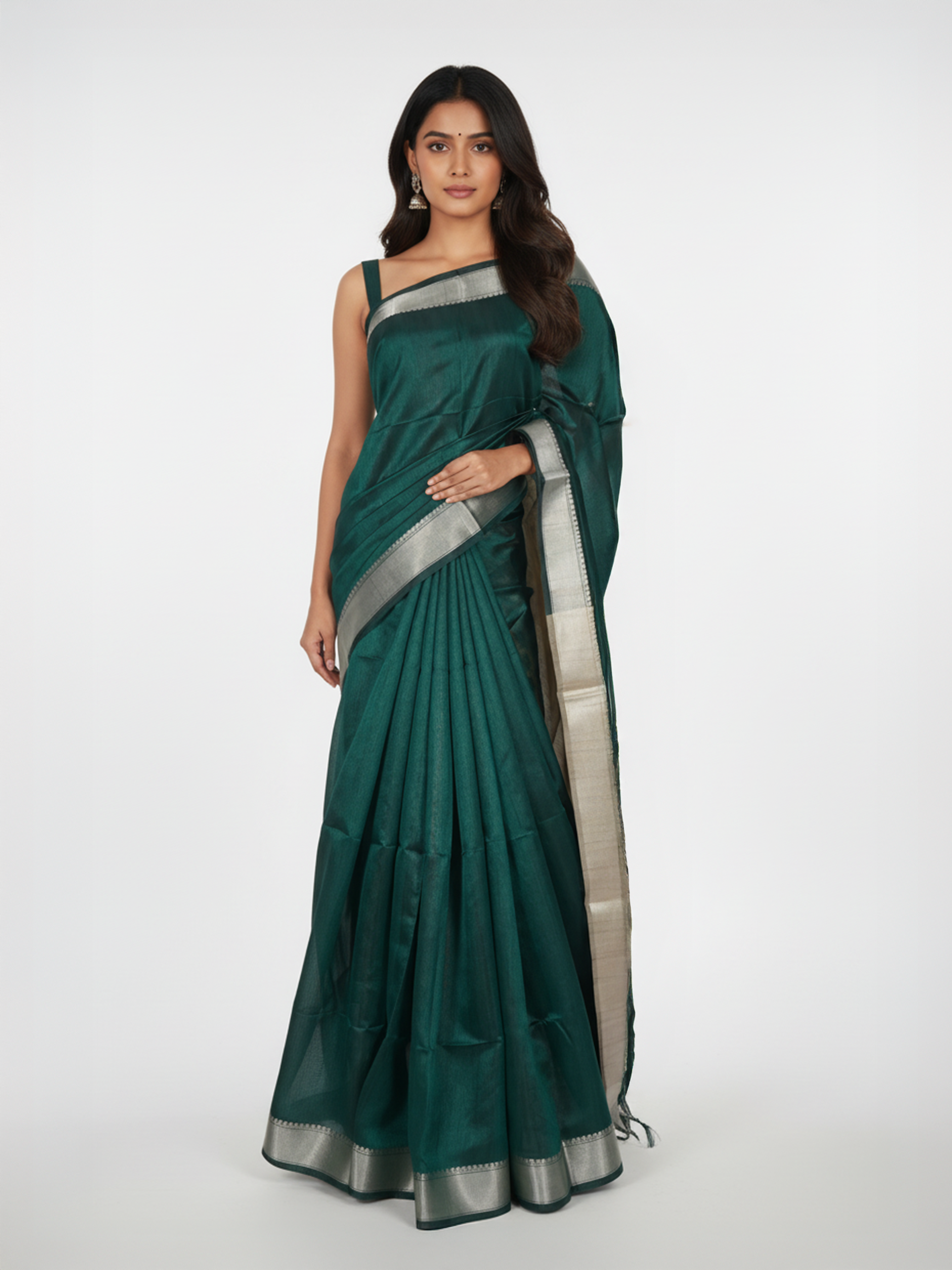 Green Plain Semi Jute Silk Saree with Printed Pallu