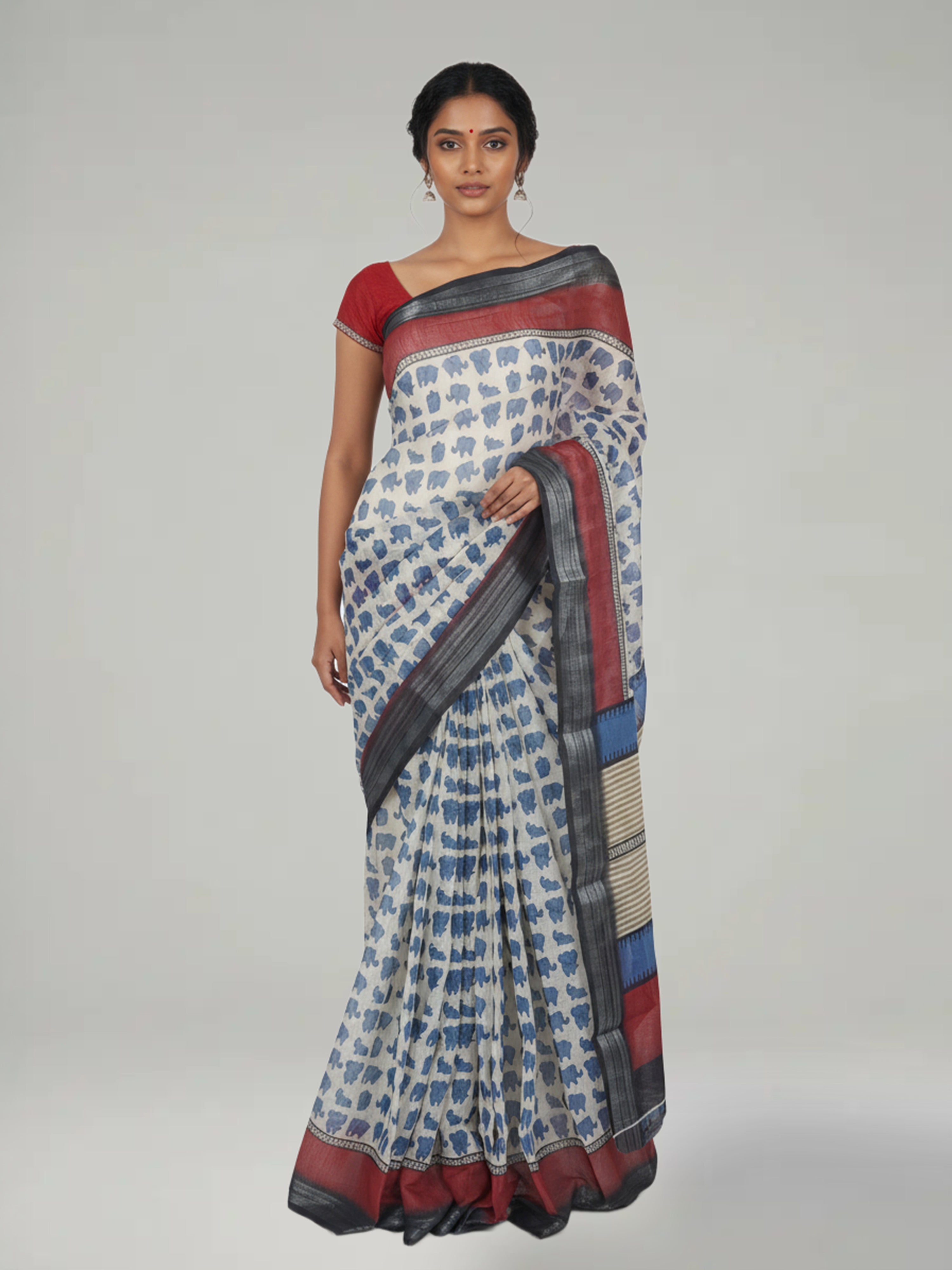 Off White Semi Linen Saree