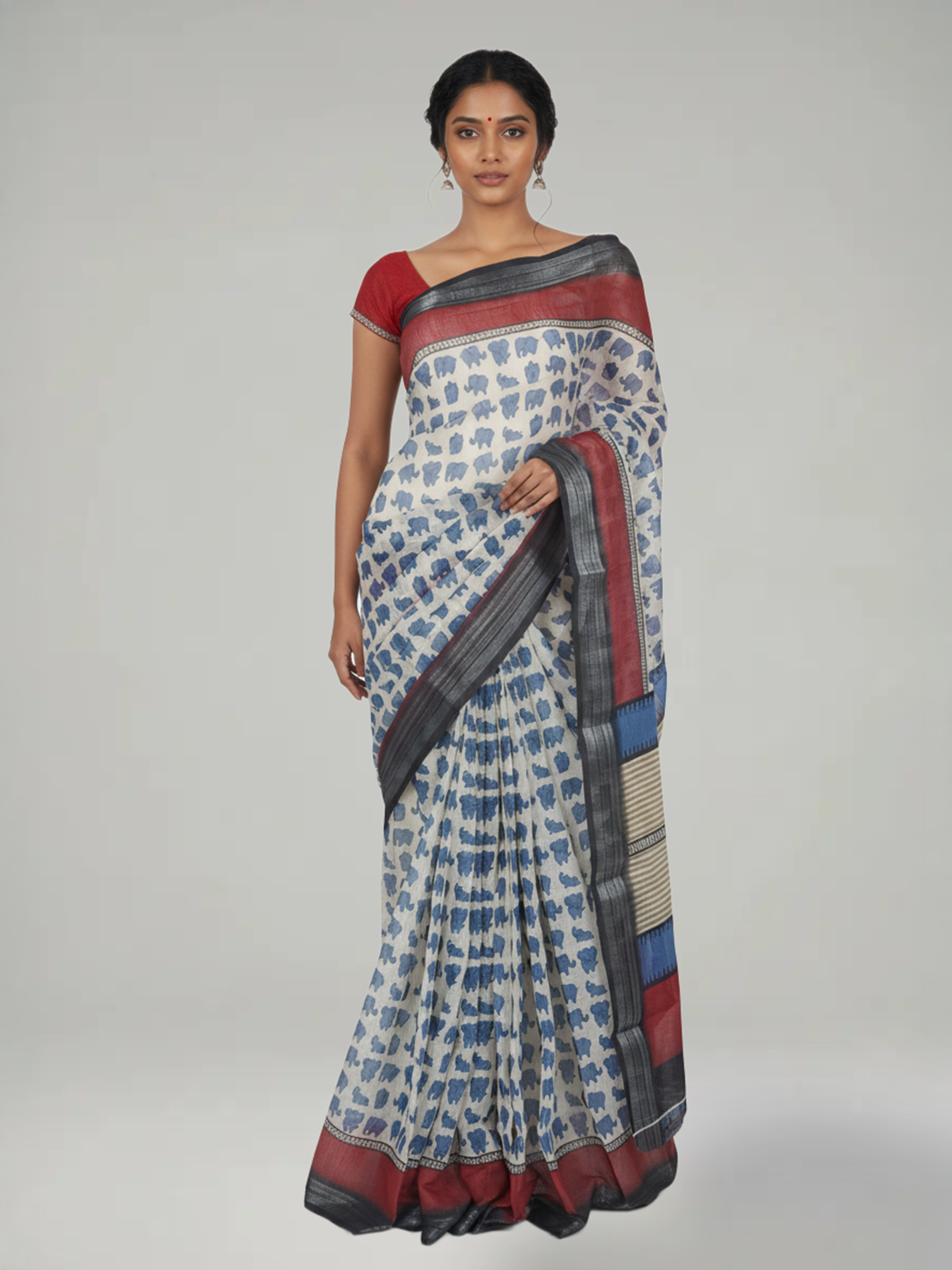 Off White Semi Linen Saree