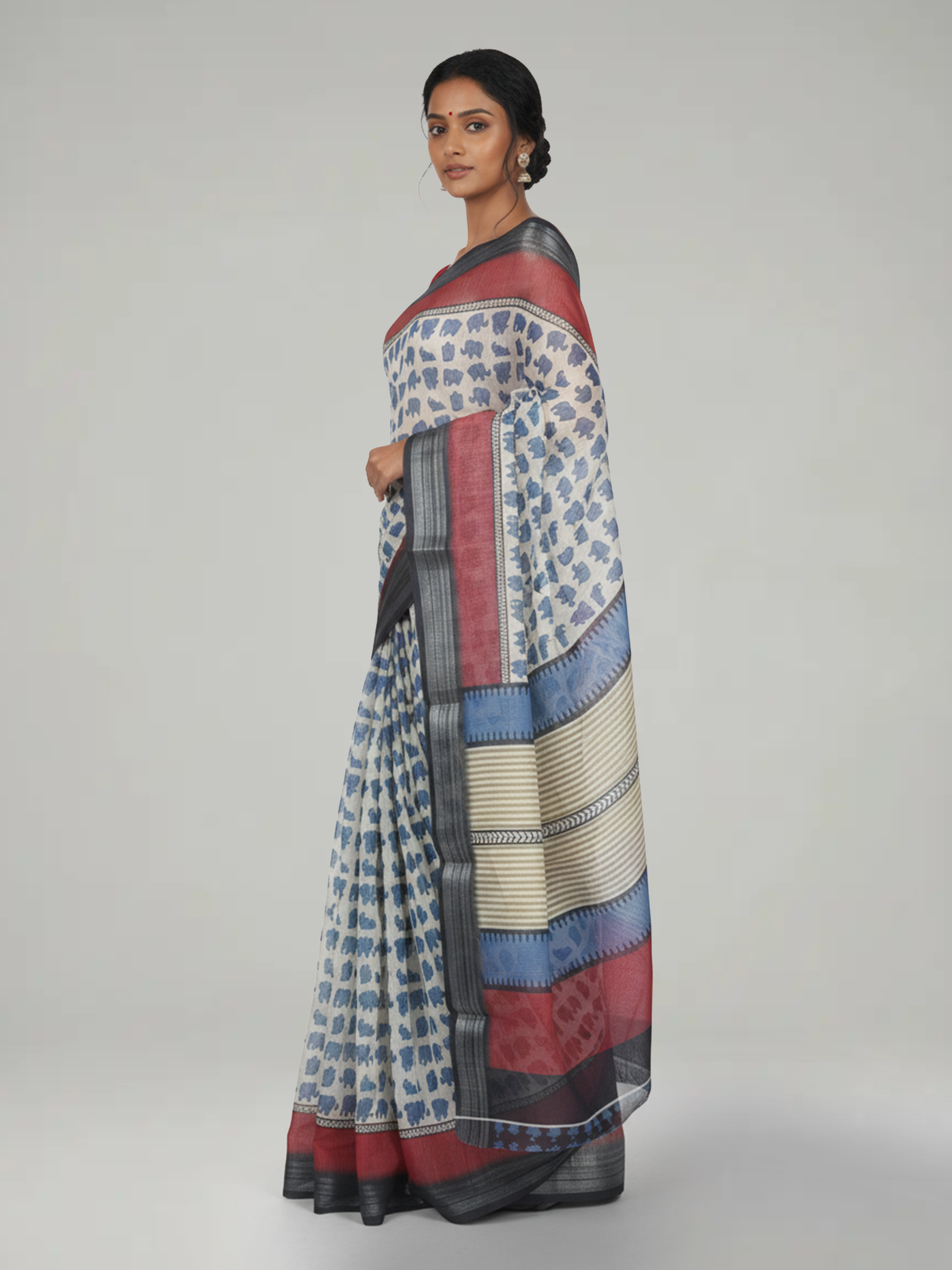 Off White Semi Linen Saree