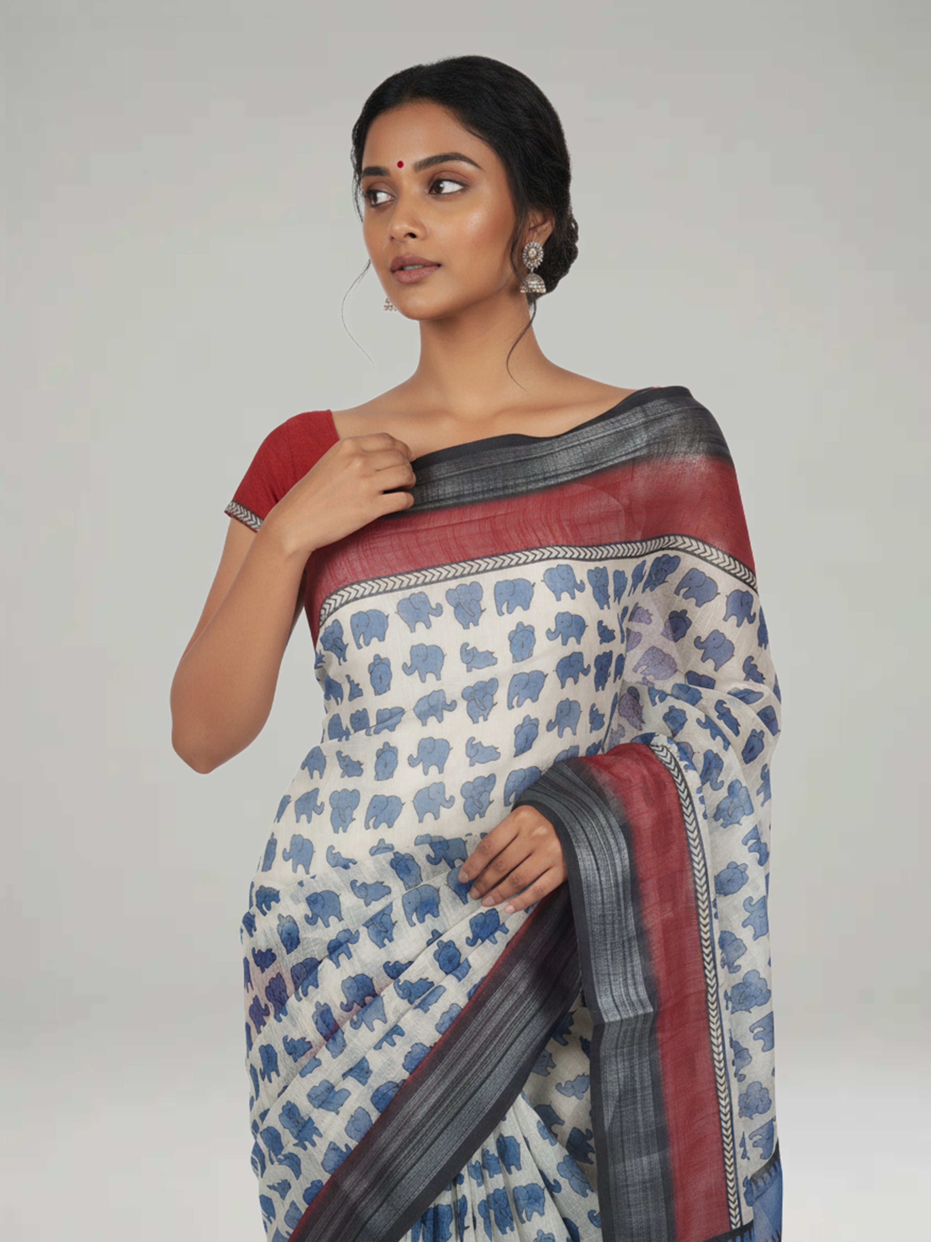 Off White Semi Linen Saree