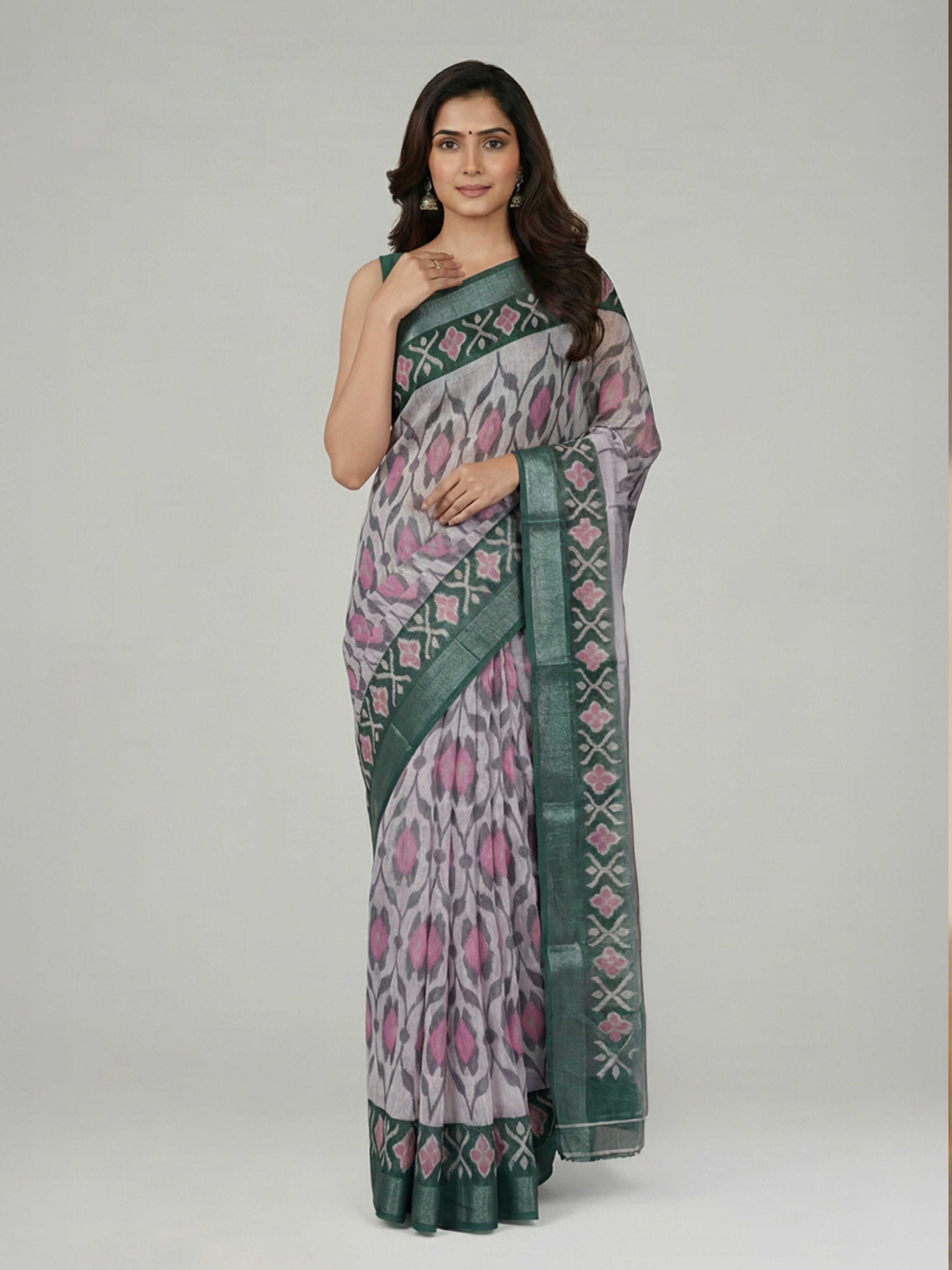  Lemonade Pink Semi Linen Saree With Printed Design