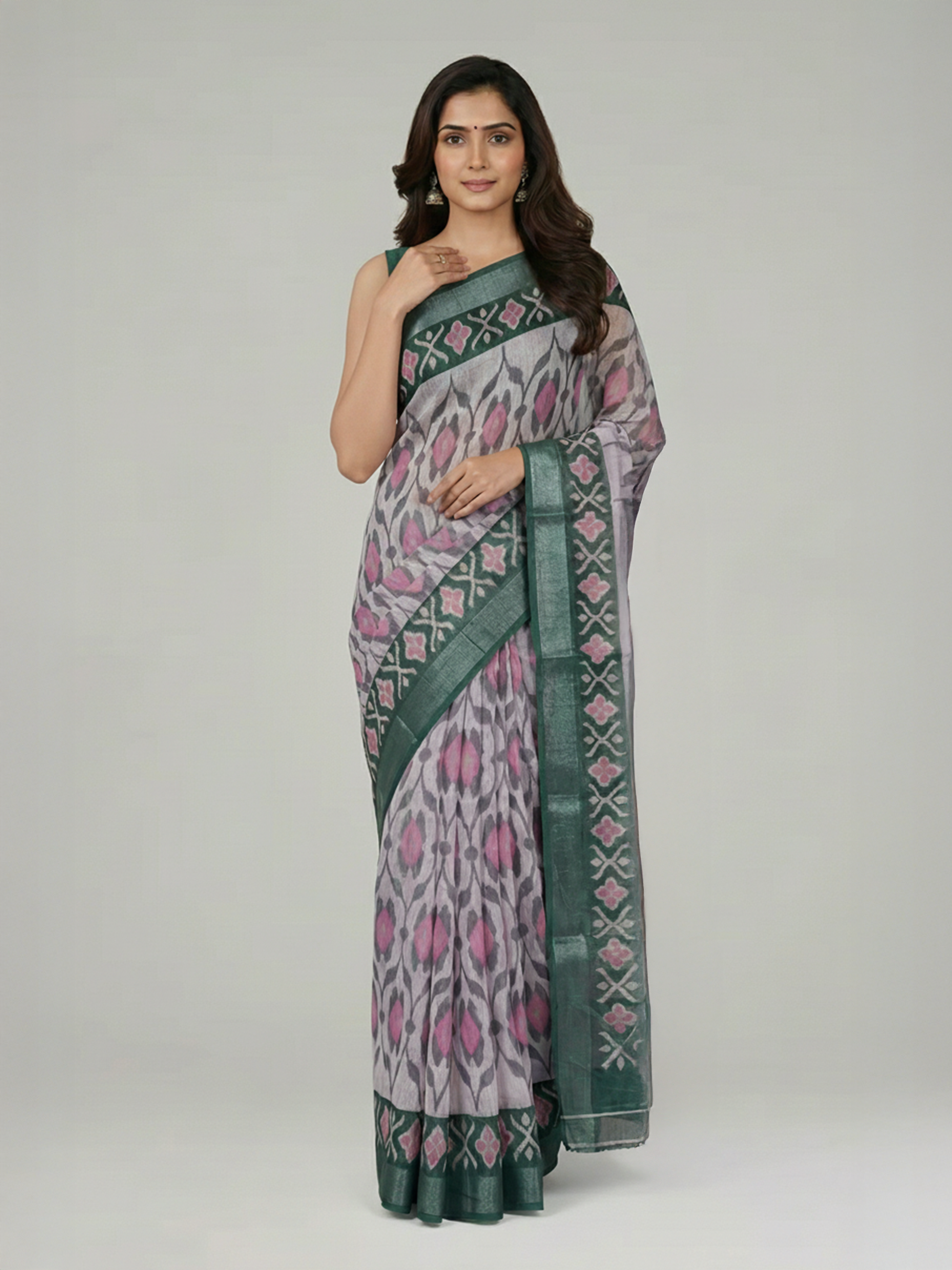  Lemonade Pink Semi Linen Saree With Printed Design