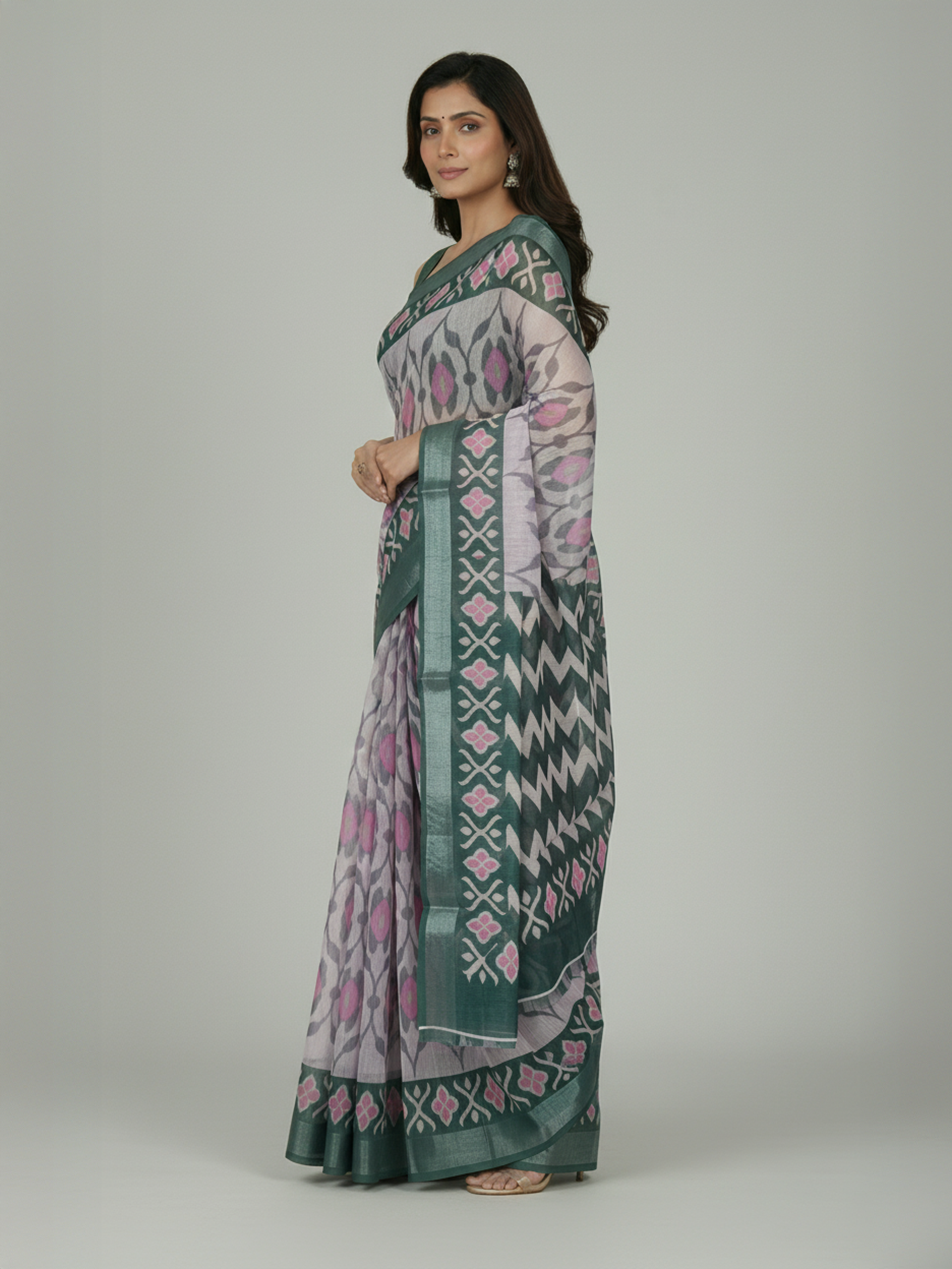  Lemonade Pink Semi Linen Saree With Printed Design
