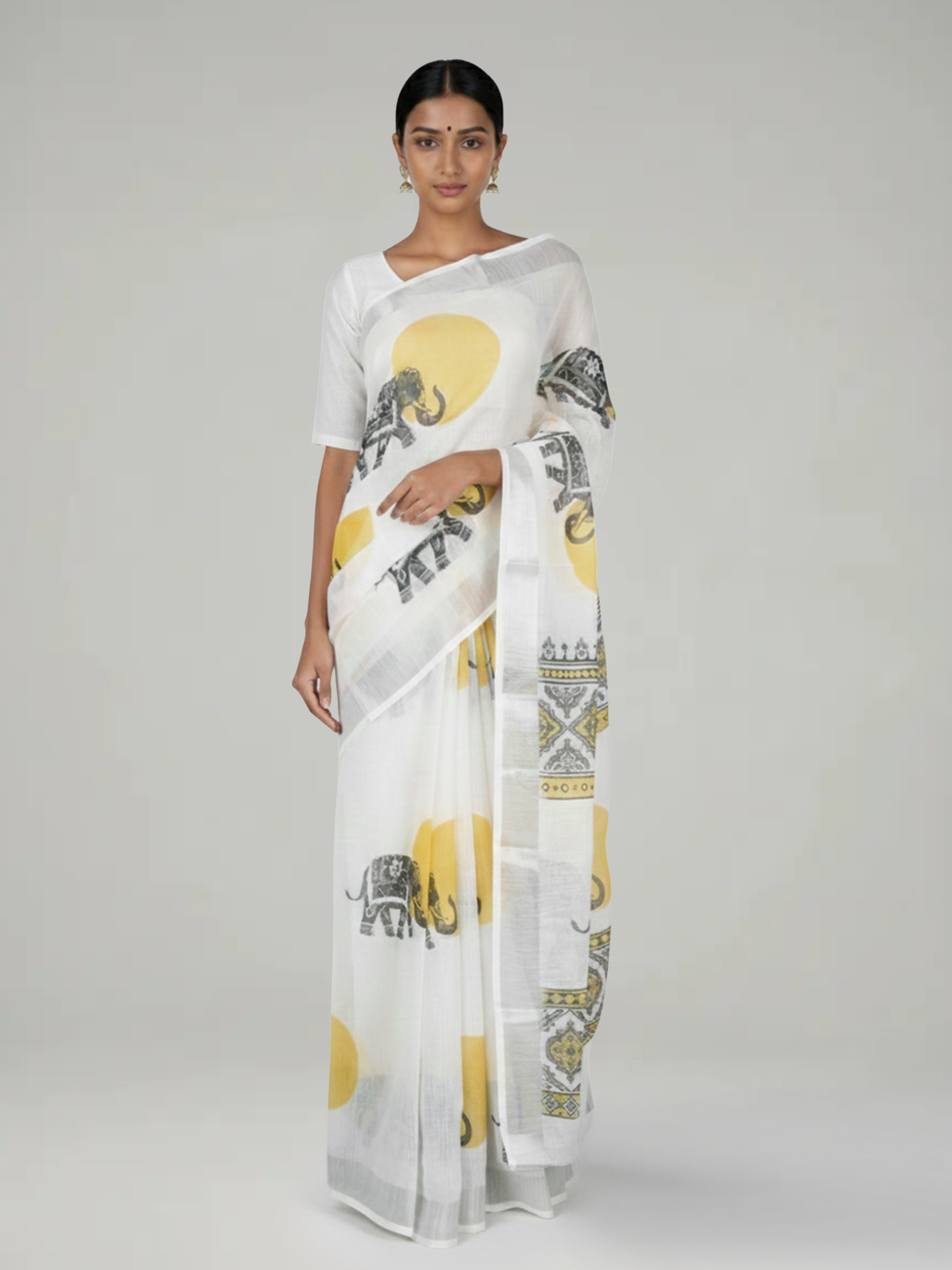 White Semi Linen Saree