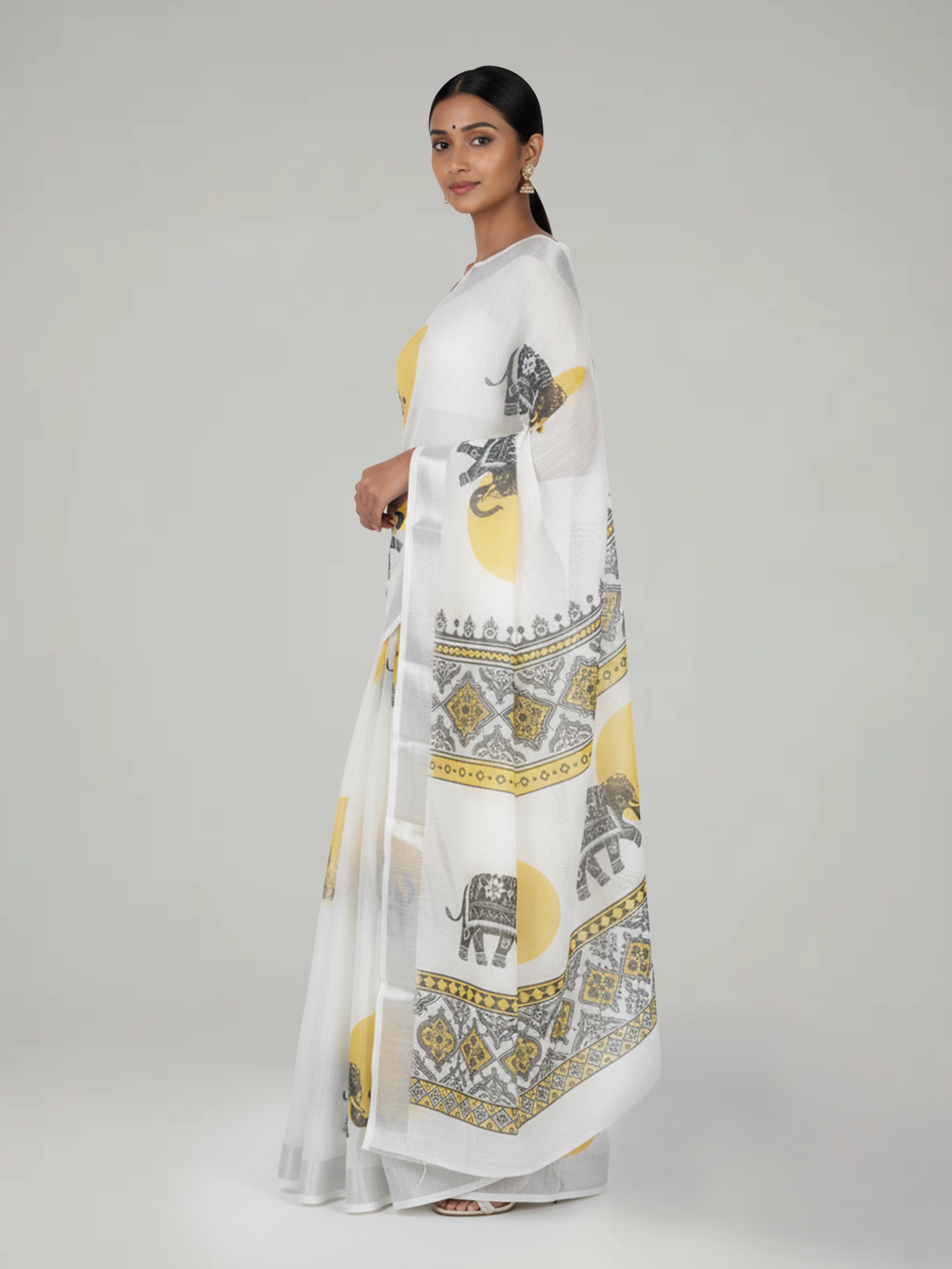 White Semi Linen Saree