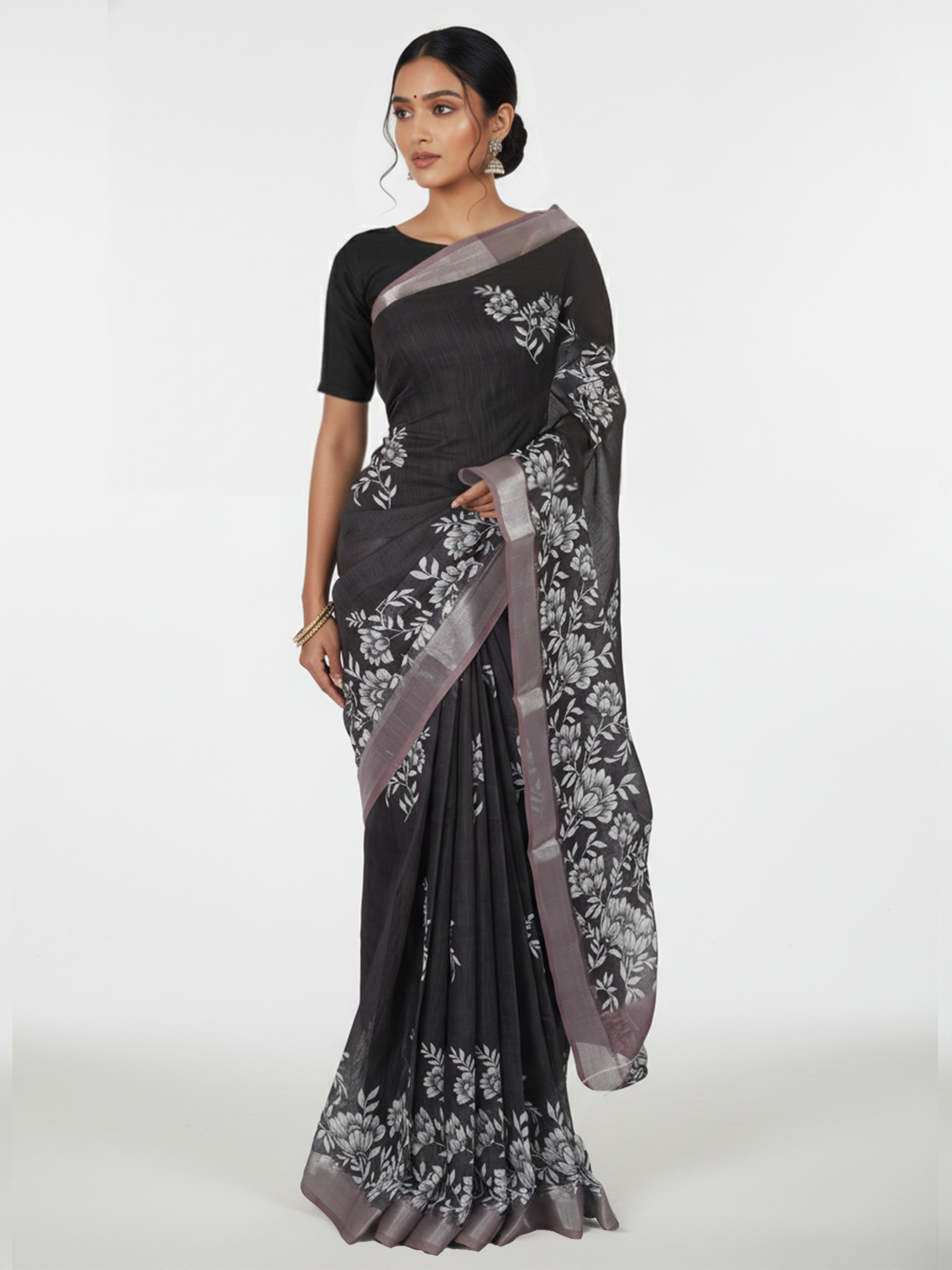 Black Semi Linen Saree