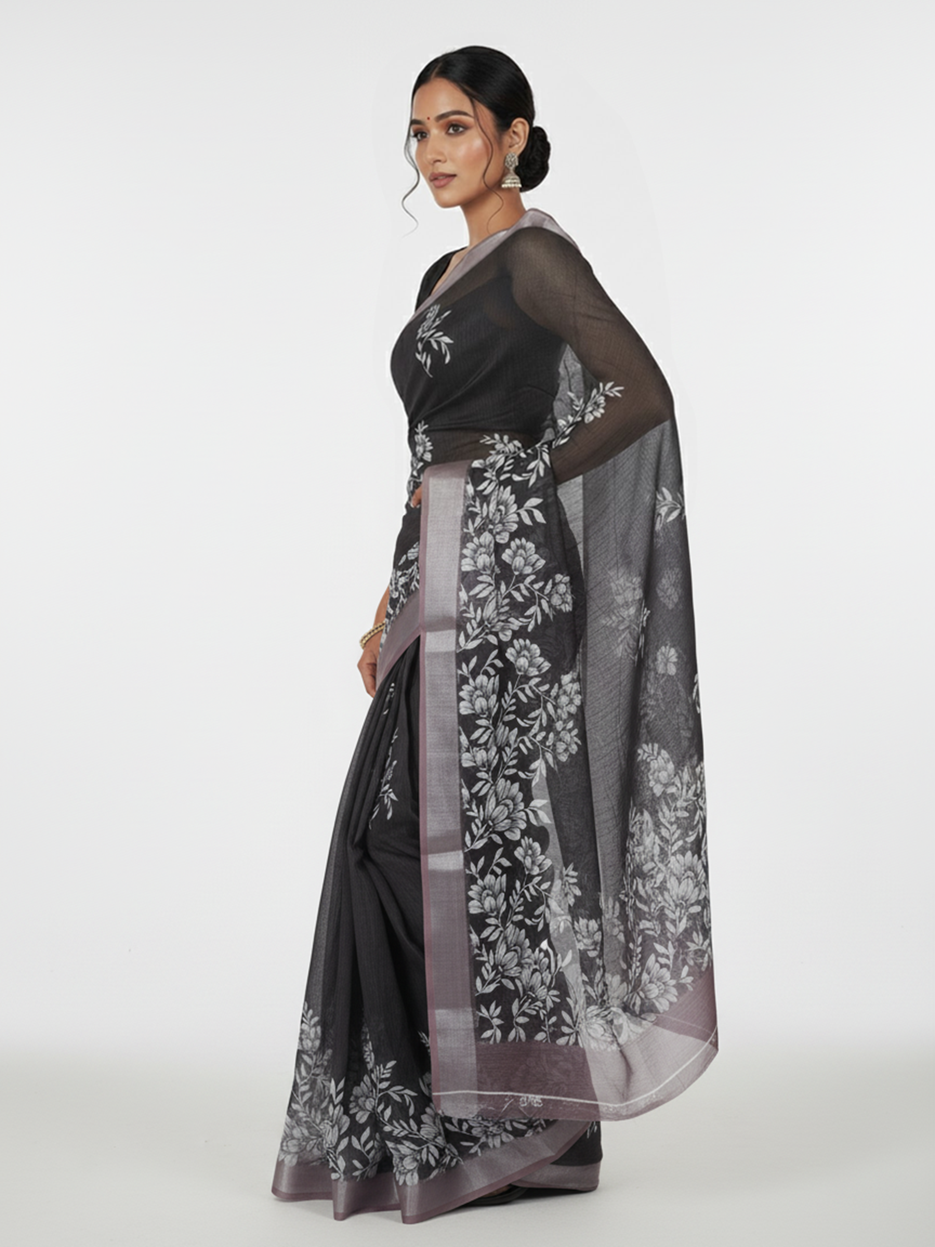 Black Semi Linen Saree