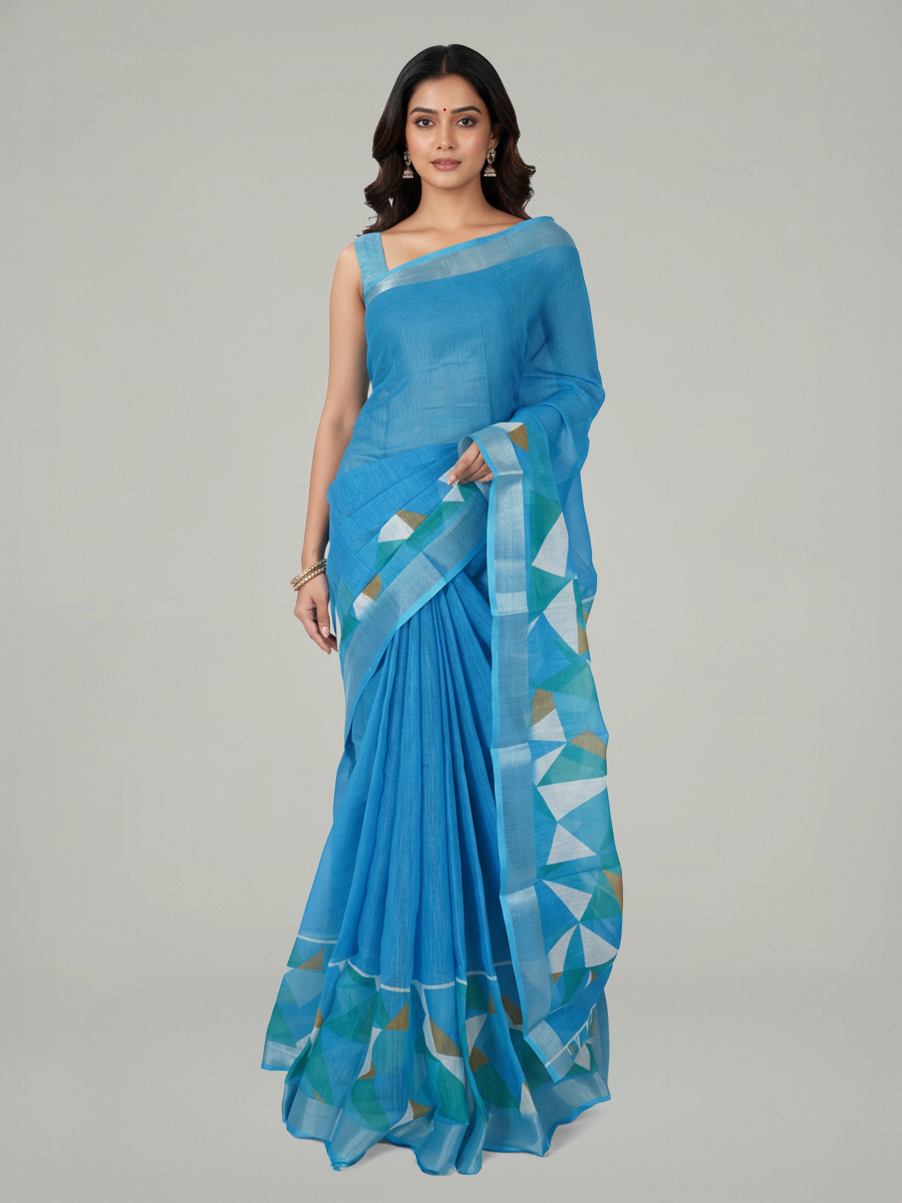 Light Blue Semi Linen Saree